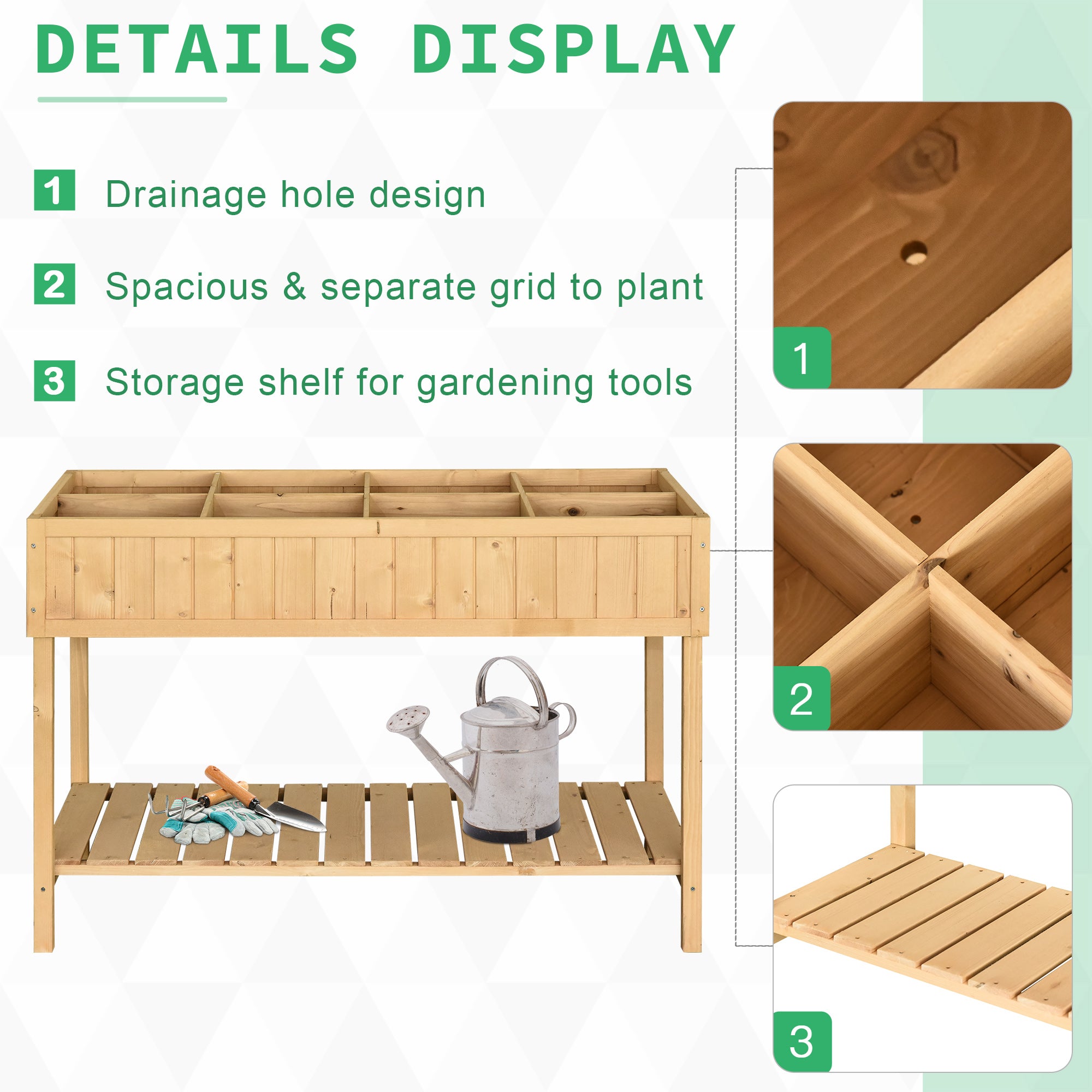 43x18x30in Raised Garden Bed with 8 Pockets and Shelf, Wooden Elevated Planter Box with Legs to Grow Herbs, Vegetables, and Flowers, Natural - Natural Wood - Image 7