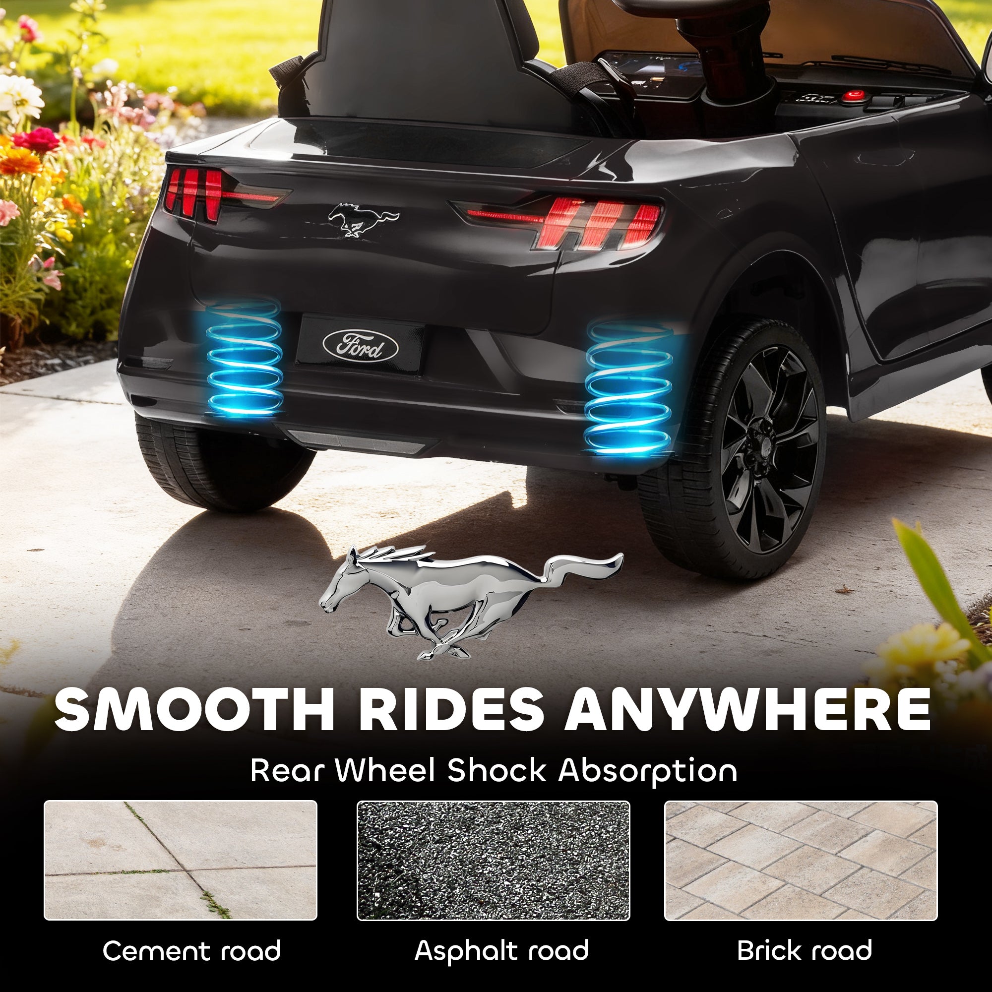 12V Kids Ride On Car, Licensed Ford Mustang Mach-E Electric Car with Remote Control, LED Light, Music, Black