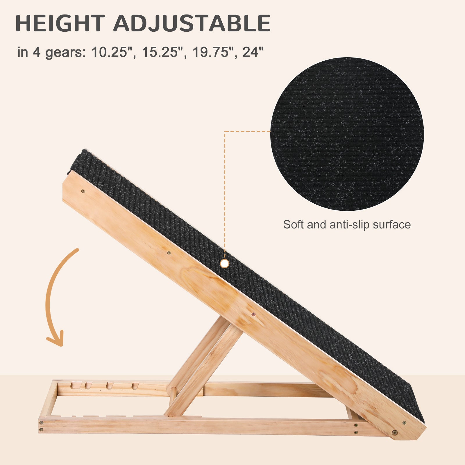 Elevated Dog Ramp for Bed, Foldable and Height Adjustable Pet Ramp for Cats with Non-Slip Finish, Pine 35.5" L x 16" W x 24" H, Black - Black - Image 6