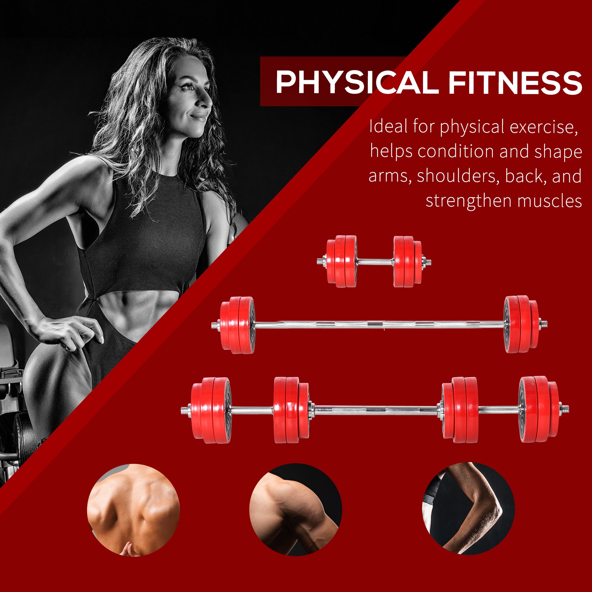 Adjustable Dumbbell Set, 66lbs Convertible to Barbell Weight Set for Home Gym Women and Men Weight Lifting Training, Red