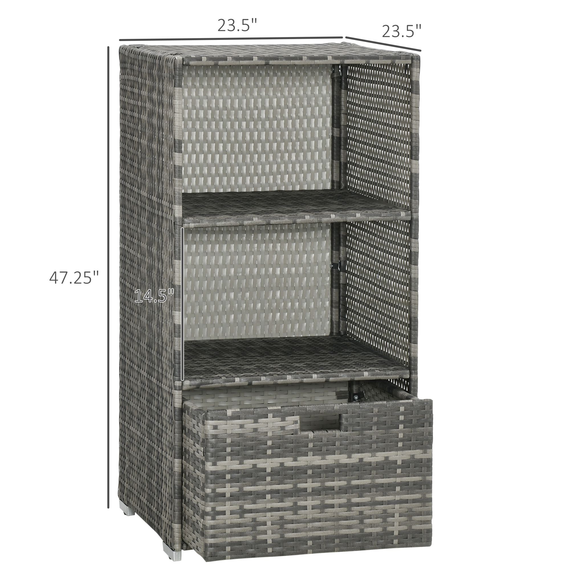 Valet Pool Towel Rack, Waterproof PE Plastic Rattan Wicker Storage Organizer, Indoor Outdoor Spa, and Hot Tub Accessory Storage, 2 Shelves, 1 Basket Drawer, Gray - Gray - Image 3
