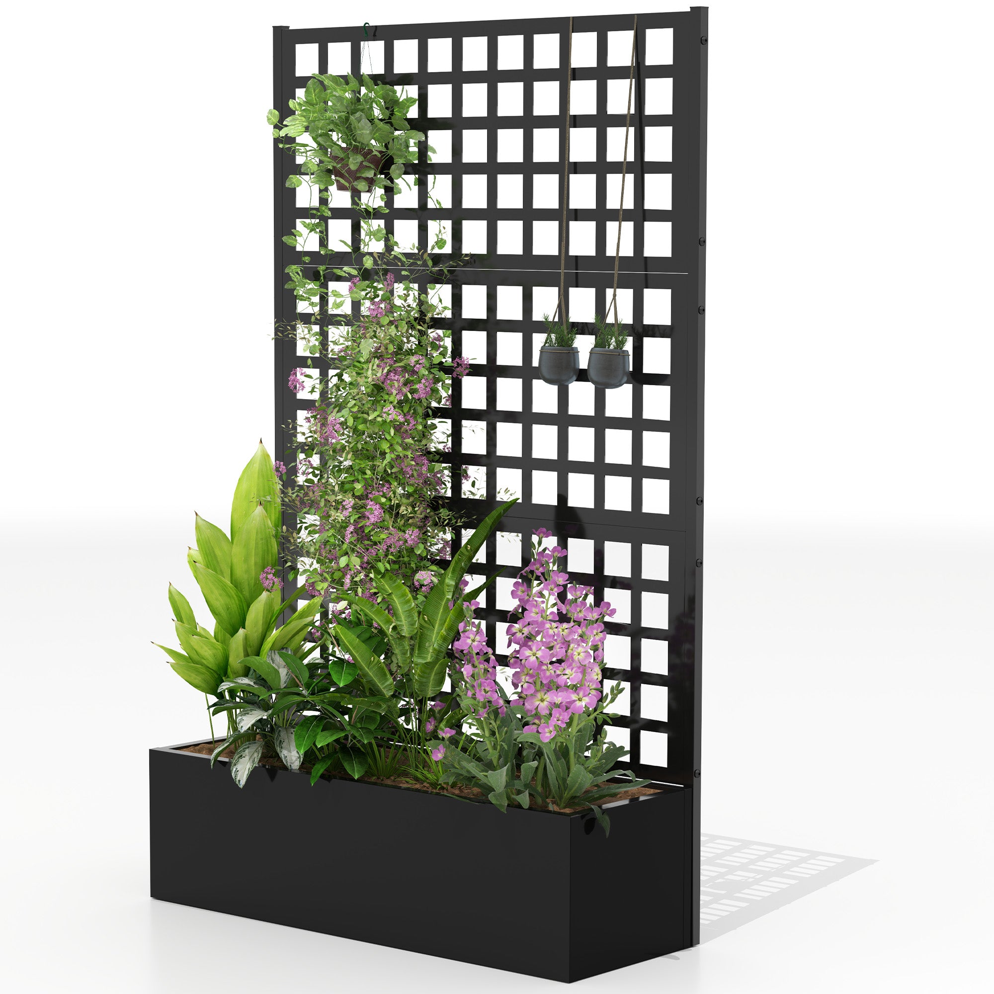 Galvanized Raised Garden Bed Planter Box with Trellis for Climbing Plants, Vegetable, Vines, 43" x 16" x 70", Black - Black