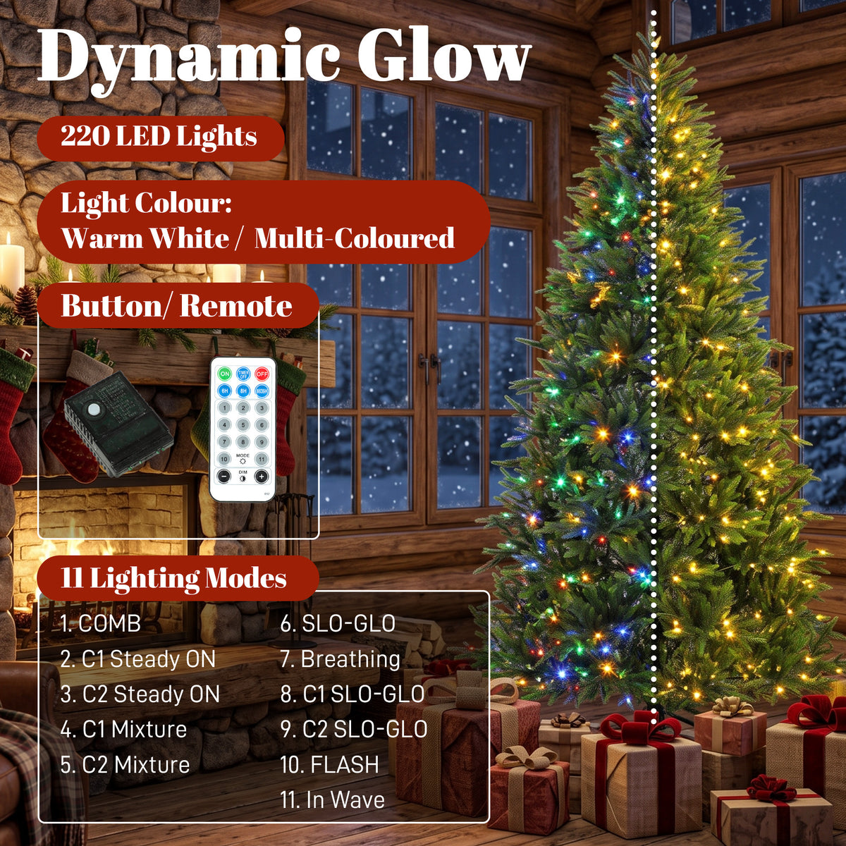 6ft Prelit Christmas Tree with Dual-Color LEDs, All Realistic Tips, Hinged Xmas Nordmann Fir with 11 Modes, Remote