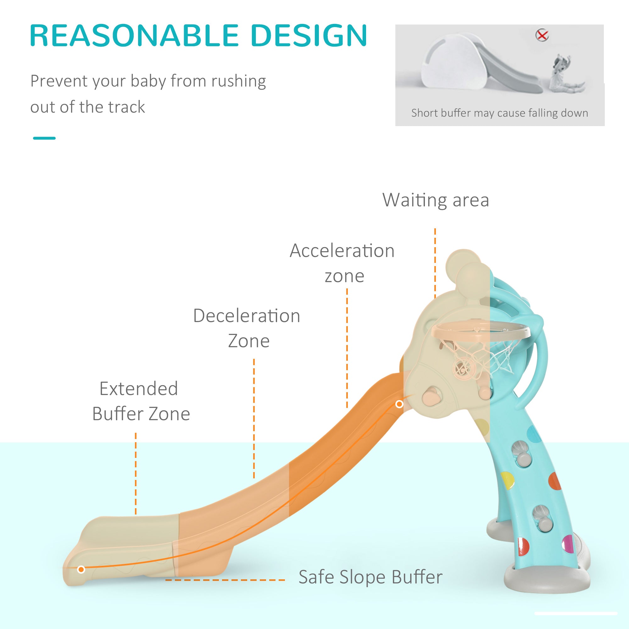 2 in 1 Kids Slide with Basketball Hoop, Foldable Toddler Freestanding Slider Playset, for 18 months -4 Years Deer Shaped, Includes Basketball, Pump - Blue