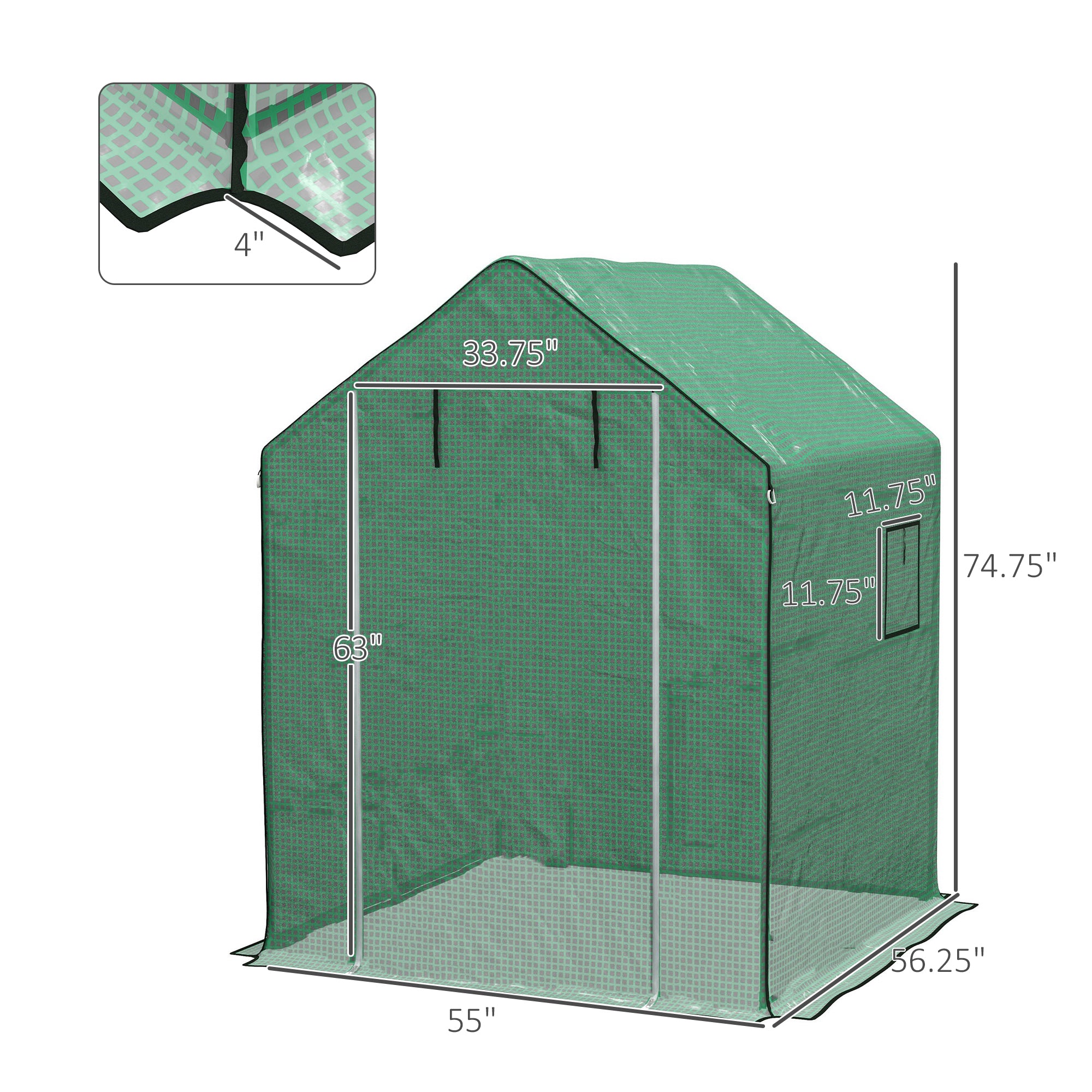 01-0472 Replacement Cover, 55" x 56.25" x 74.75" Walk-in Greenhouse Cover Reinforced Anti-Tear PE Hot House Cover, Green - Green - Image 3