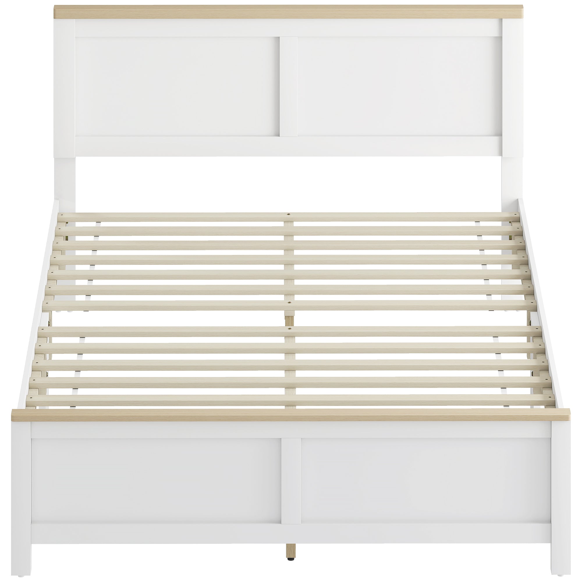 Full Bed Frame with Headboard, Modern Platform Bed Frame with Wooden Slats, No Box Spring Needed, Easy Assembly, White