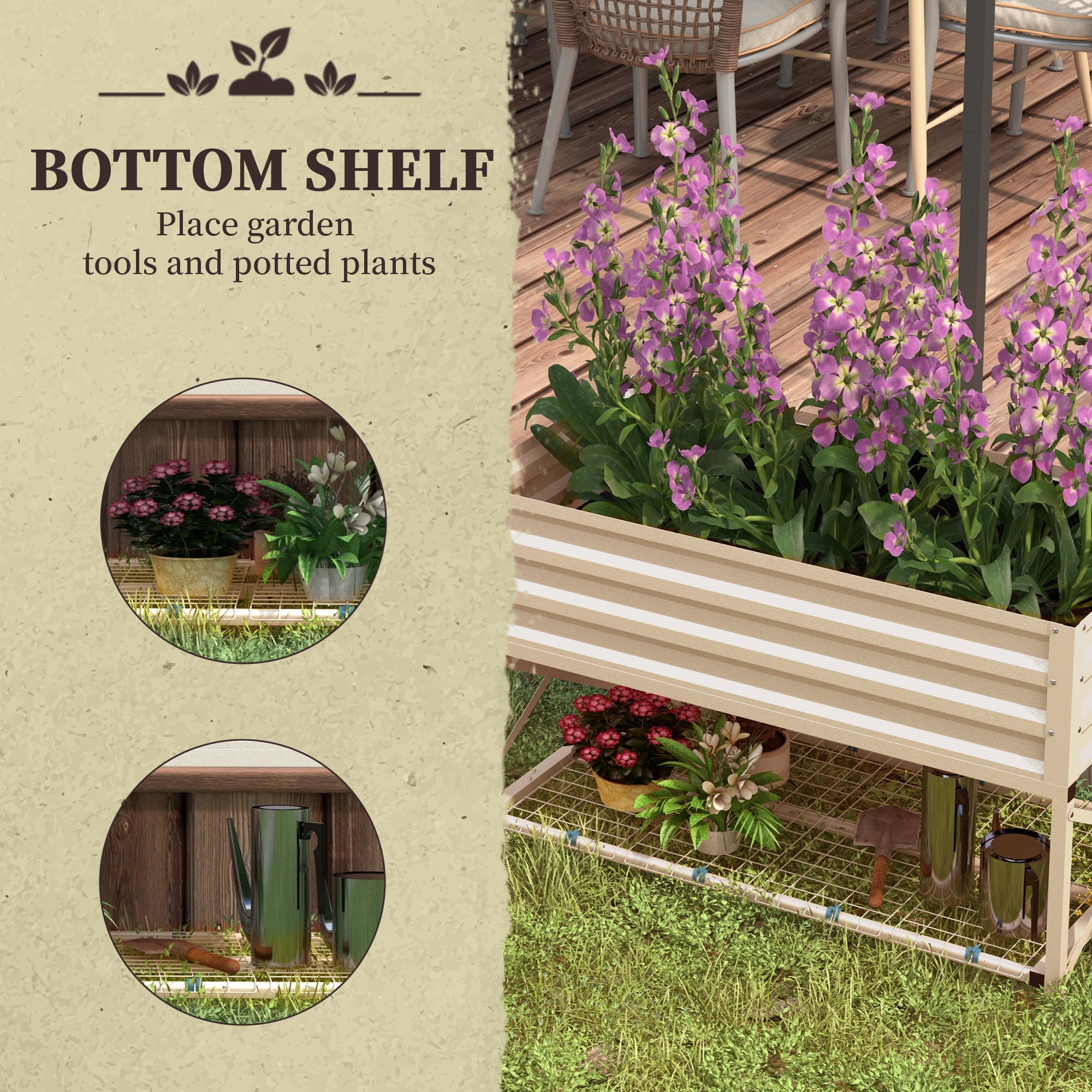 Galvanized Raised Garden Bed, Metal Planter Box with Legs, Storage Shelf and Bed Liner, Cream - Cream White - Image 5