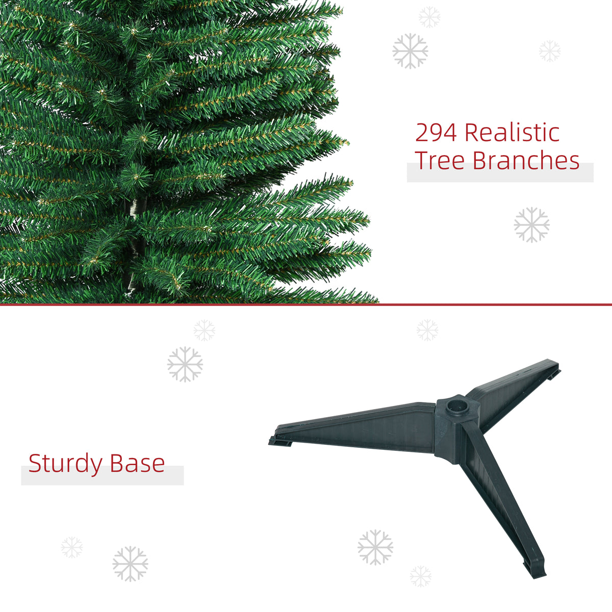 5' Artificial Pencil Christmas Tree, Slim Xmas Tree with 294 Realistic Branch Tips and Plastic Stand, Green