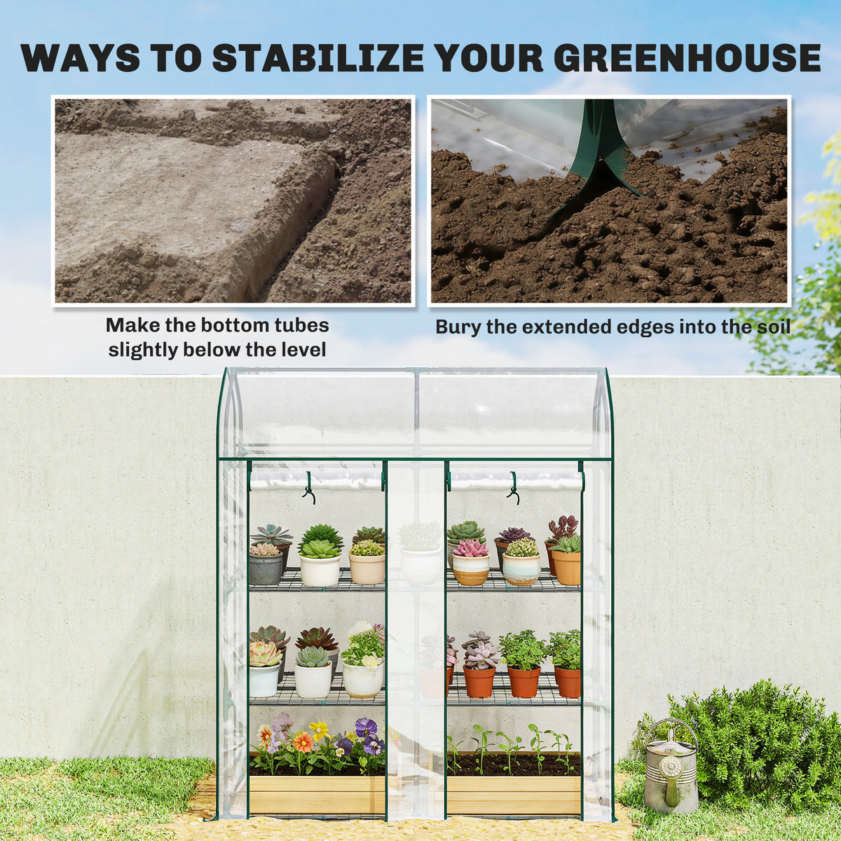 3 Tier Mini Greenhouse, Small Portable Greenhouse with 2 Roll-up Doors, 56.3" x 18.1" x 65", Clear