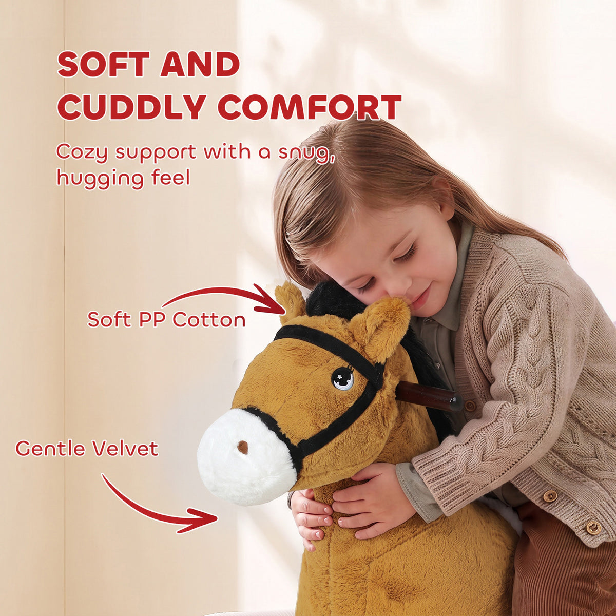 Kids Spring Rocking Horse, Ride on Horse with Neighing Sounds, Plush Animal Ride on Toy for Ages 3+ Years, Brown
