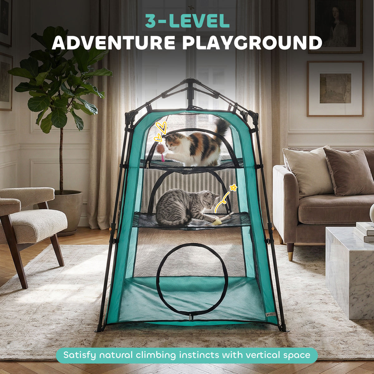 Catio Outdoor Cat Enclosure, 3-Tier Pop Up Cat Tent with Multi-Door Design, Breathable Mesh & Carry Bag, Green