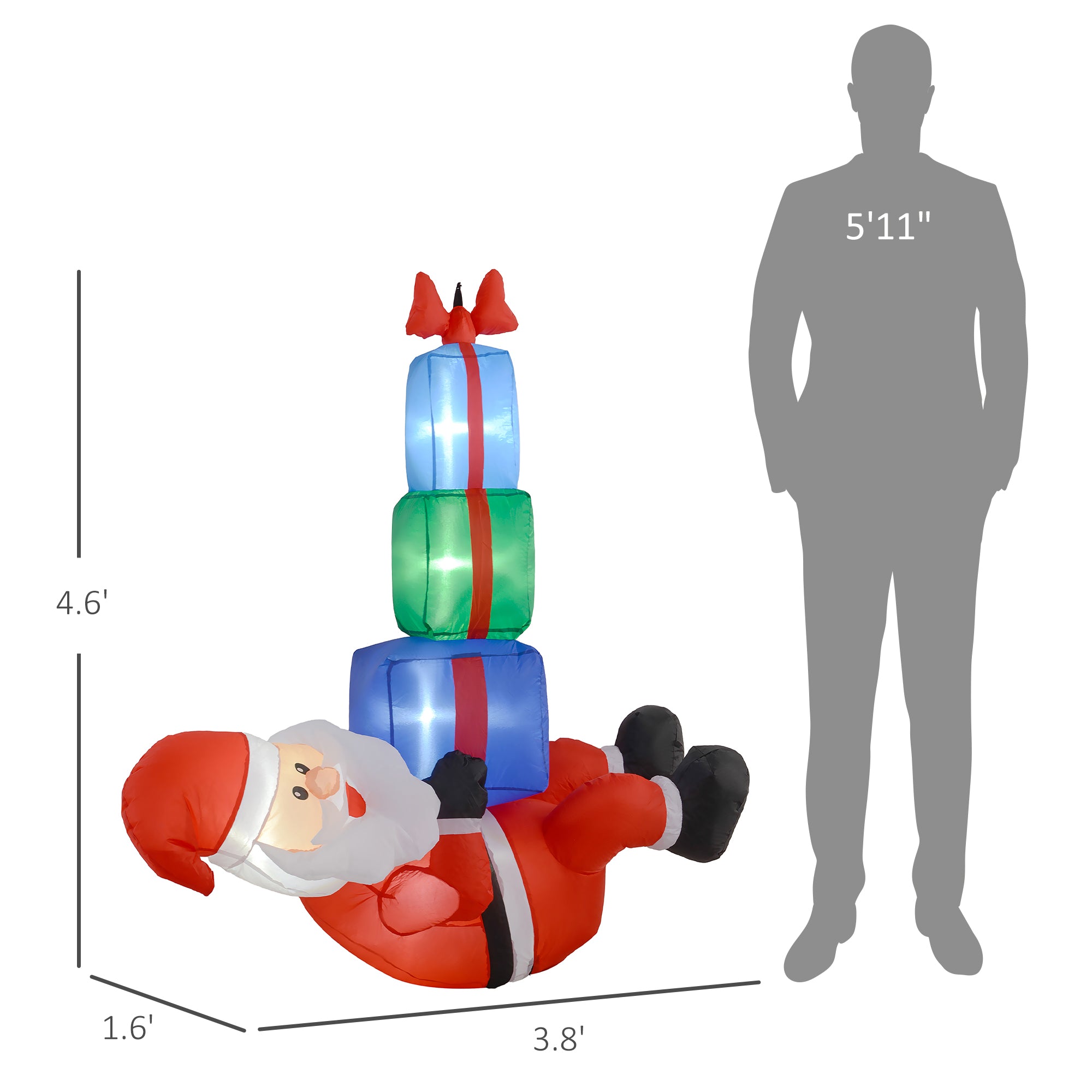 4.6' Inflatable Santa Hanging Under Three Gift Boxes w/ LED Lights, Blow-Up Outdoor Hanging Display for Party