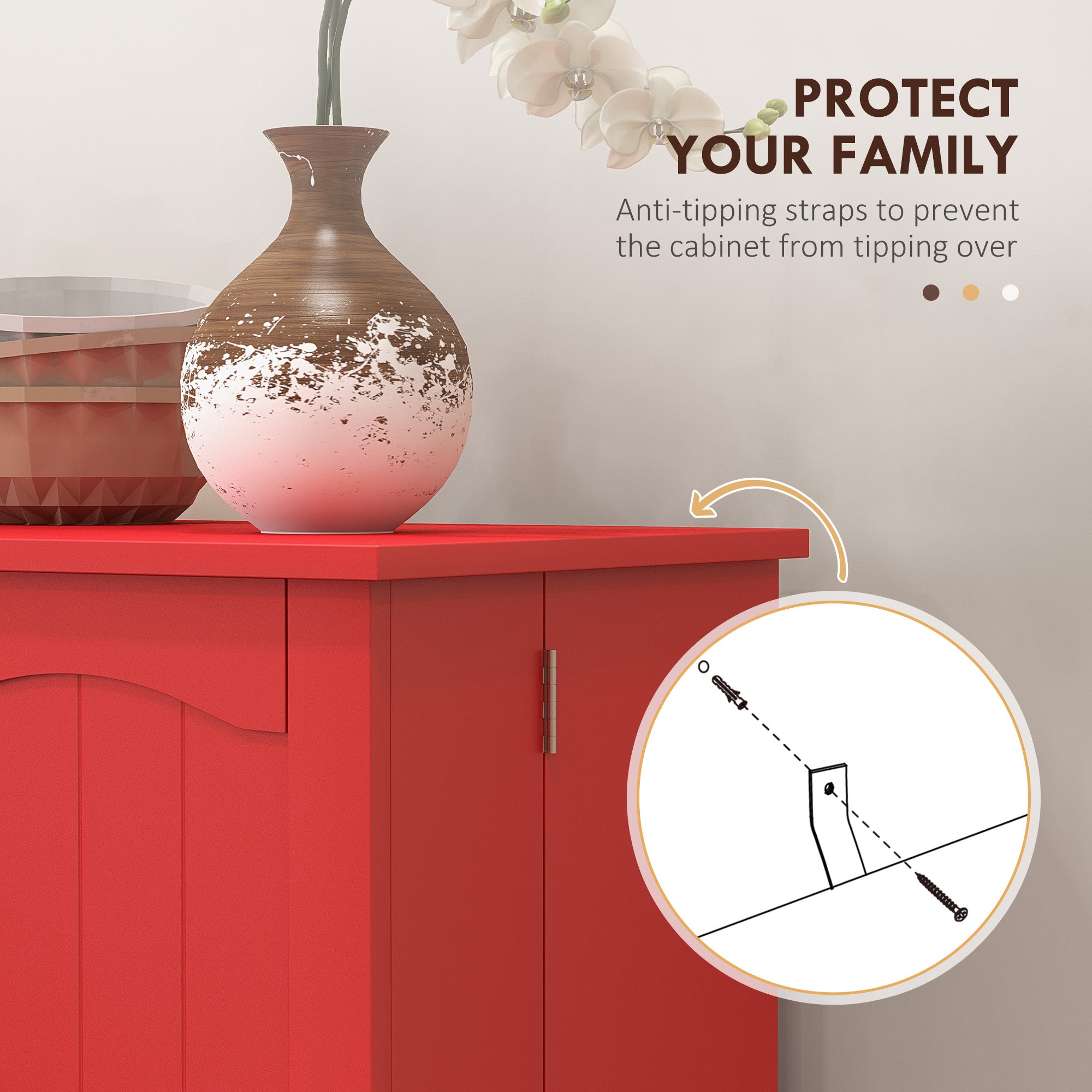 Kitchen Sideboard Cabinet, Large Kitchen Storage Cabinet w/ Double Doors & 5-tier Shelving for Home, Dining Room, Red