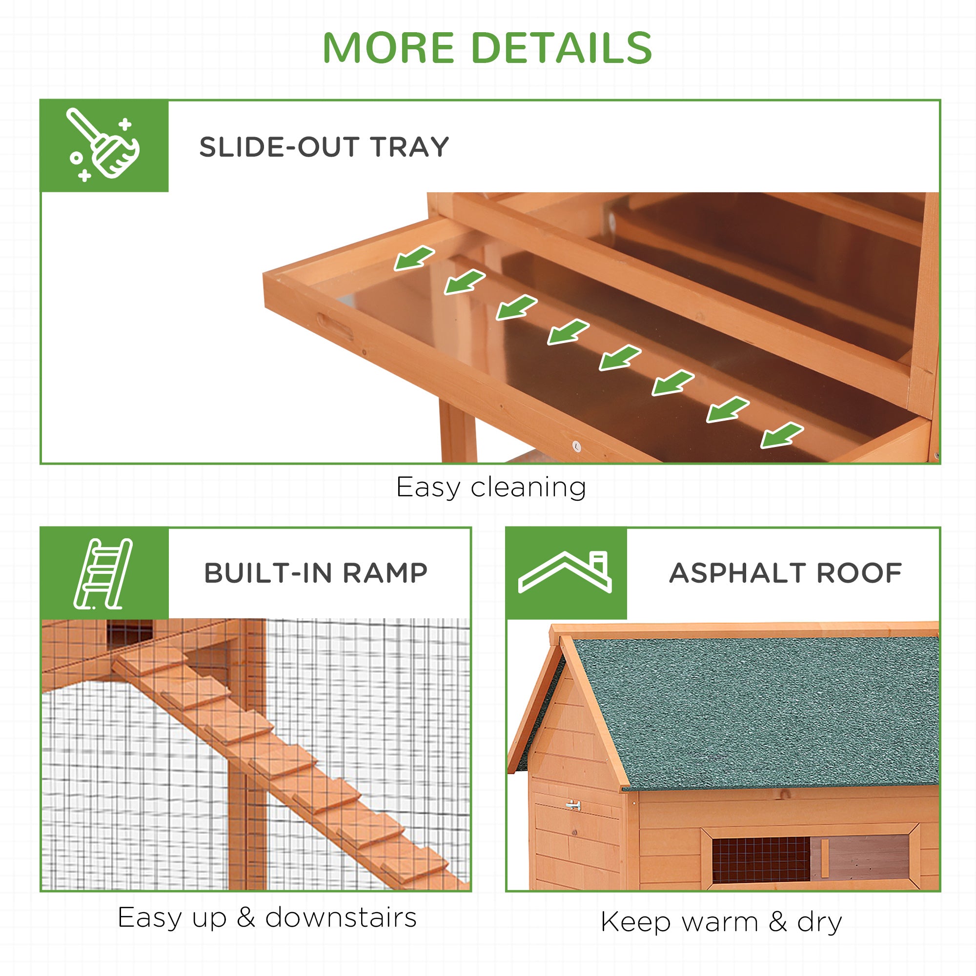 137" Chicken Coop for 8-10 Chickens, Large Chicken House, Wooden Poultry Hen Cage with Nesting Box and Run for Backyard, Orange - Orange - Image 7