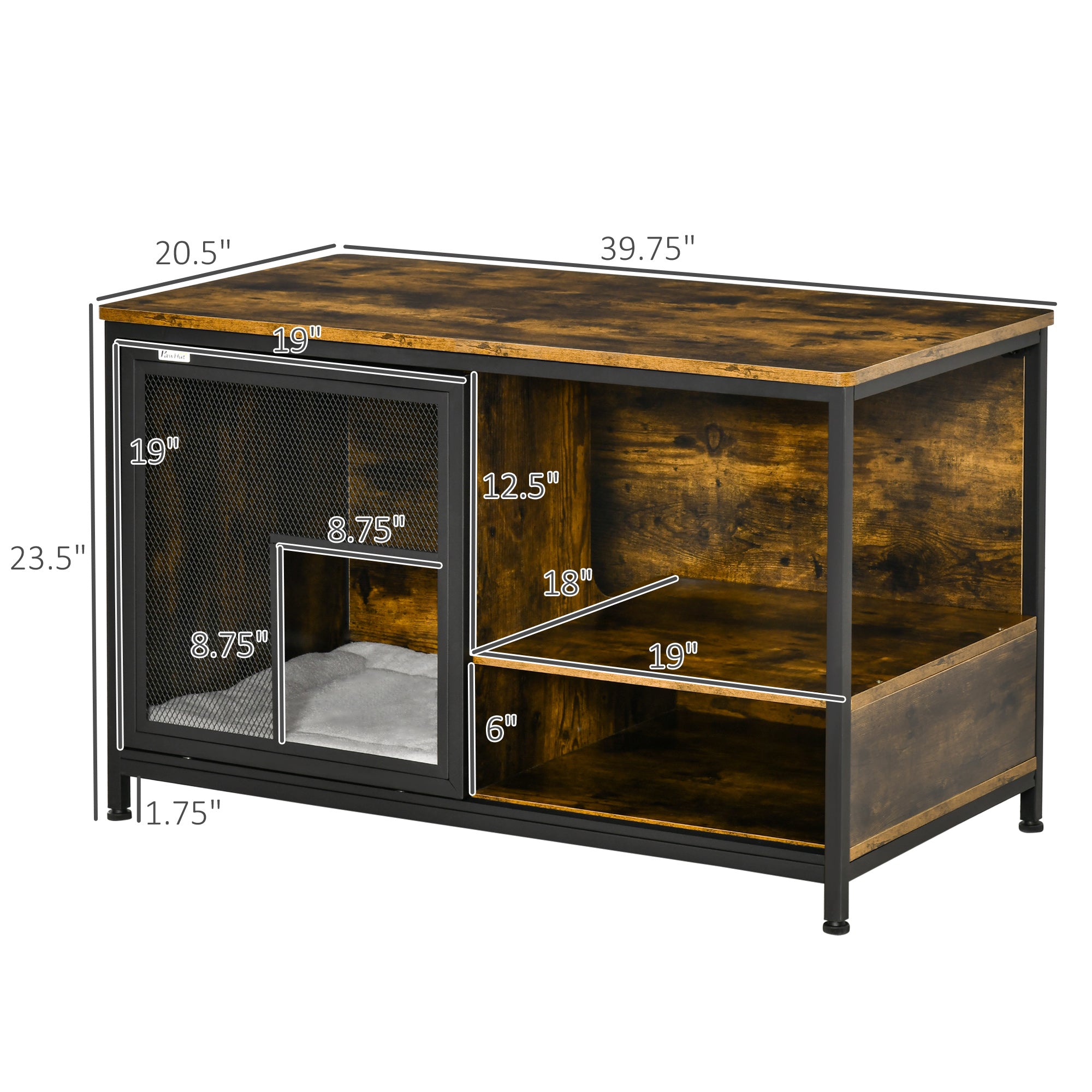 Wooden Cat Crate, Furniture Style Dog Cage, Puppy Kennel Indoor, End Table Pet House with Cushion and Sliding Doors, Rustic Brown - Rustic Brown - Image 3