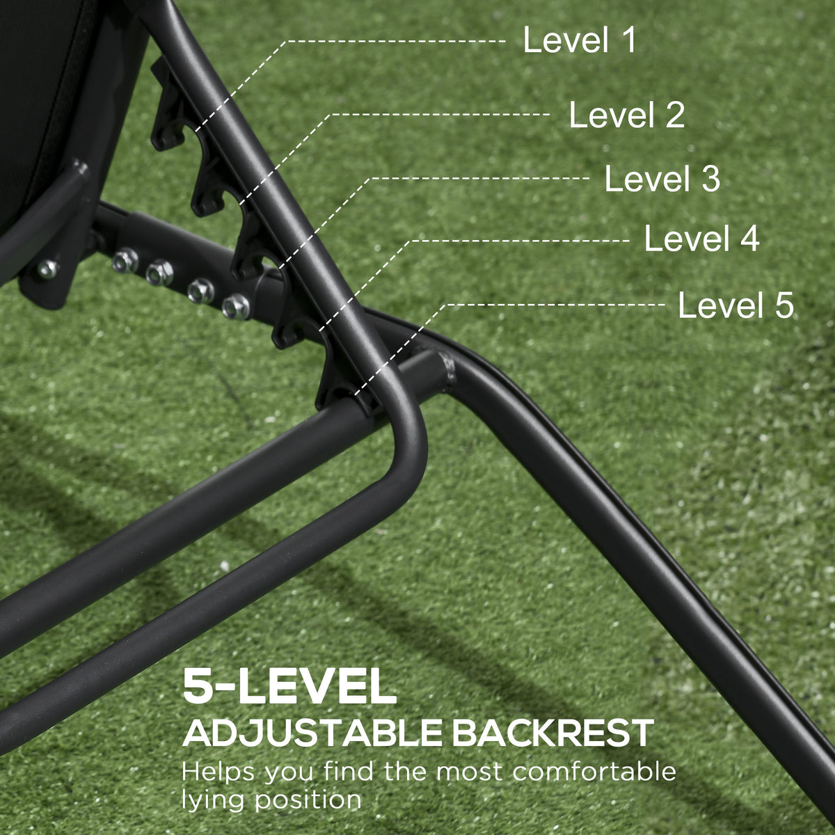 Chaise Lounge Outdoor, 2 Piece Lounge Chair with Wheels, Tanning Chair with 5 Adjustable Positions, Black