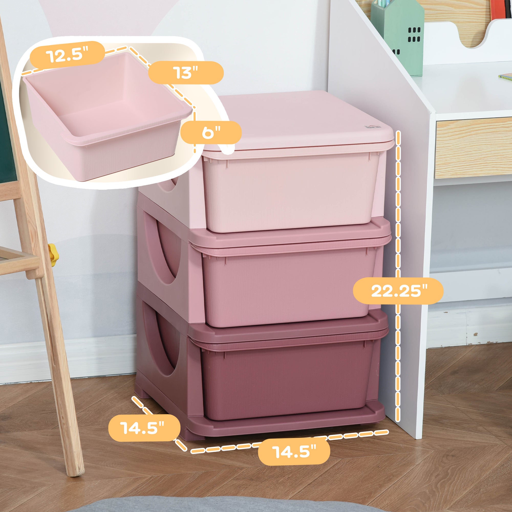 3 Tier Kids Storage Unit, 3 Drawer Chest Toy Organizer Plastic Bins for Kids Bedroom Nursery Kindergarten Living Room for Boys Girls Toddlers, Pink