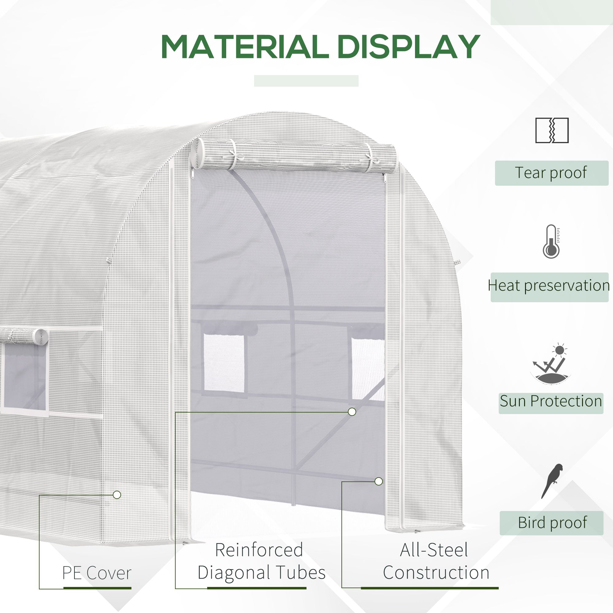 14.6' x 6.6' x 6.6' Walk-In Tunnel Greenhouse, Large Garden Hot House Kit with 6 Roll-up Windows & Roll Up Door, Steel Frame, White - White - Image 5