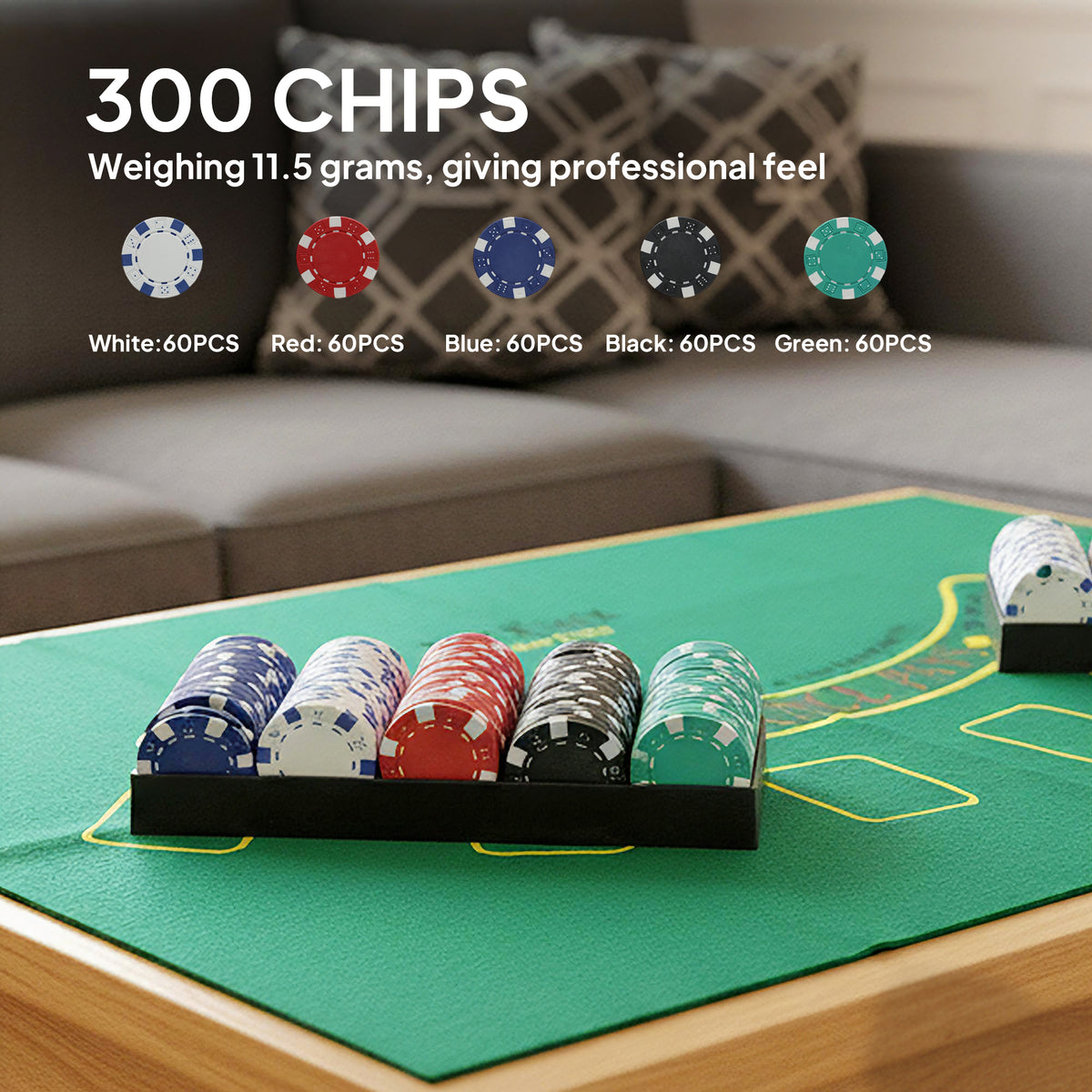 Poker Chip Set with Aluminum Case, Card Shuffler, 300 Chips, 2 Decks of Cards, Dealer Button for Texas Holdem Blackjack