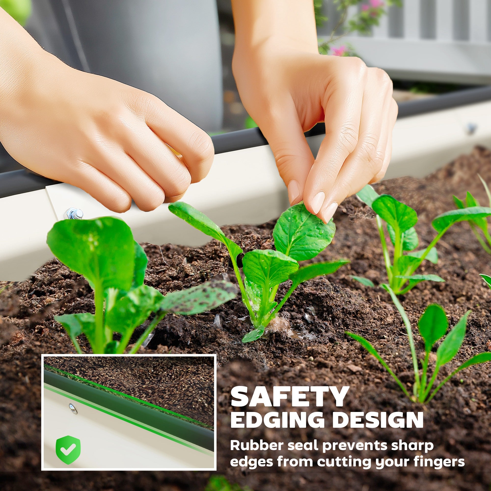 7' x 3' x 1' Raised Garden Bed Set, 2PCS Raised Beds for Gardening with Metal Plant Stakes, Cream White - Cream White - Image 6