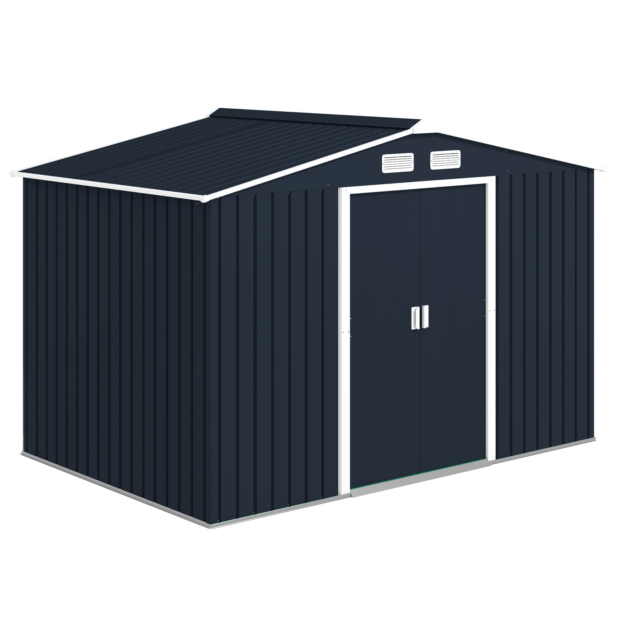 9' x 6' Outdoor Storage Shed, Garden Tool Metal Shed with Foundation Kit, Double Lockable Door, Air Vents and Sloping Roof, for Backyard, Patio, Lawn, Dark Gray - Dark Gray