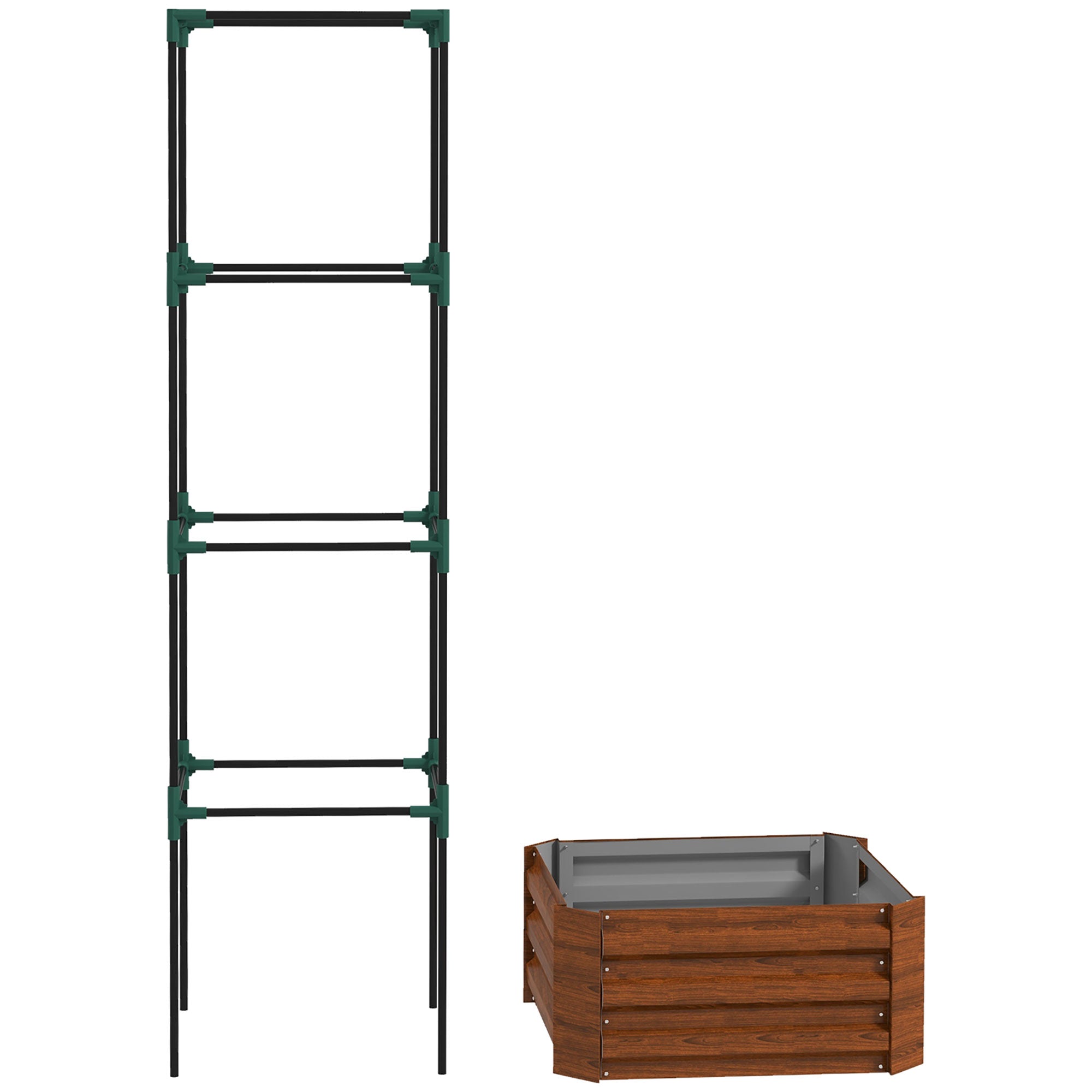 Galvanized Planter Box, 24" x 24" x 73.5" Raised Garden Bed with Tomato Cage for Climbing Vines, Brown - Brown