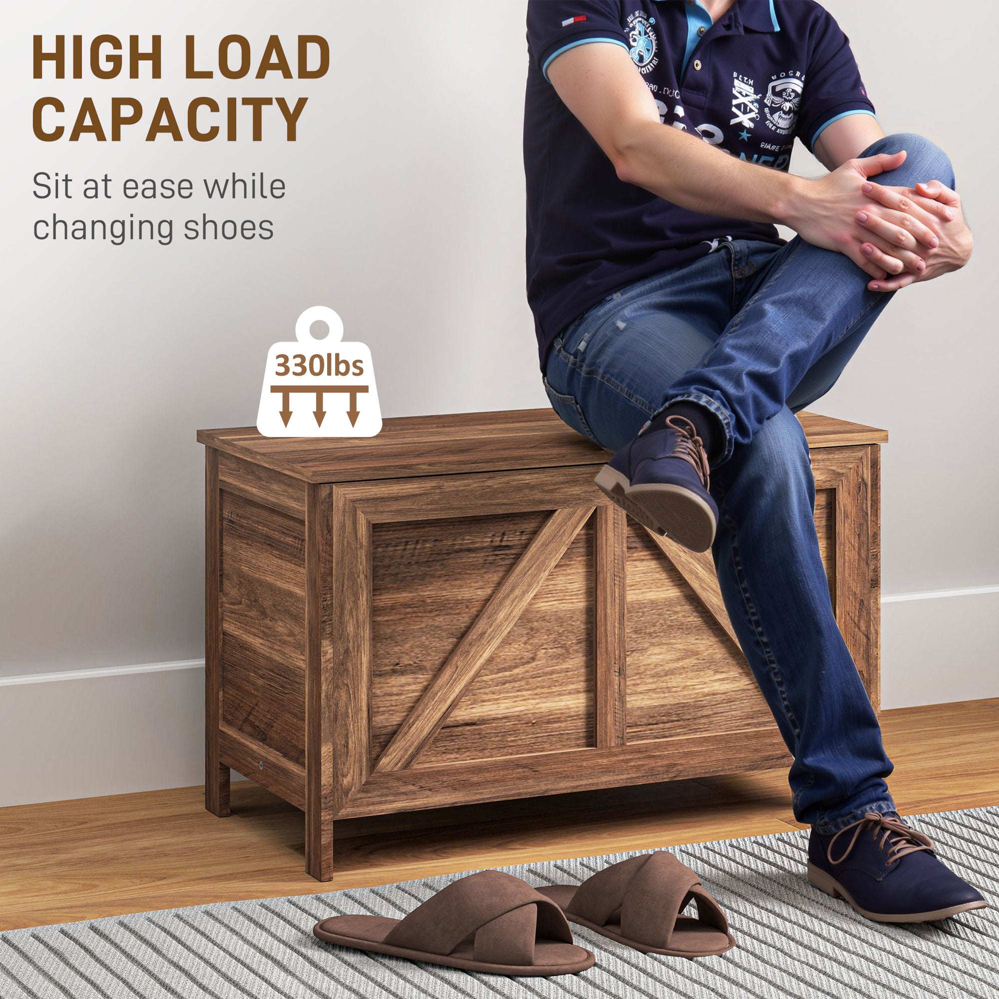 Storage Chest, Farmhouse Lift Top Box Organizer with Safety Hinge, for Bedroom, Entryway, Living Room, Brown Oak