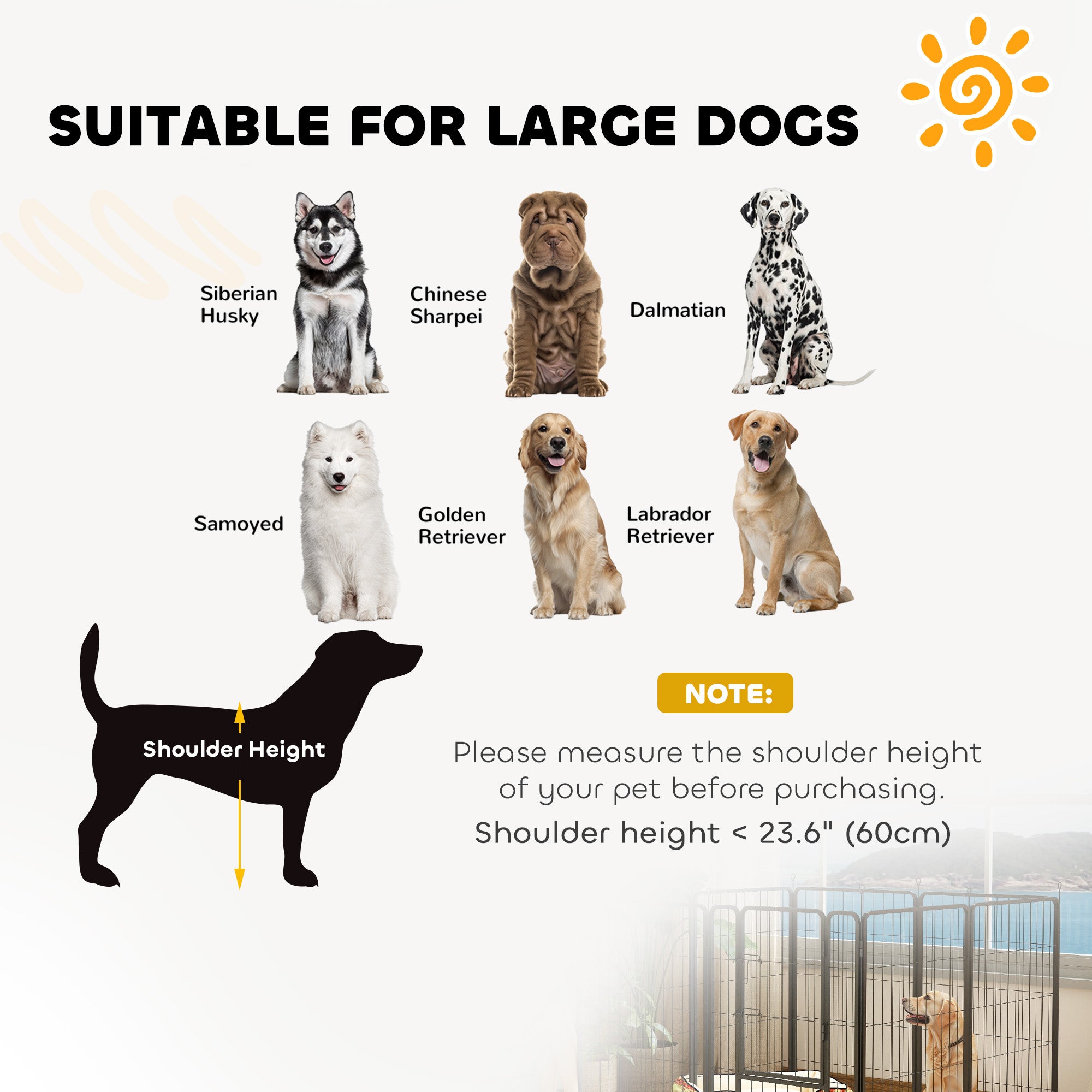 39 Inch Exercise Pen, Heavy Duty Dog Playpen, 8 Panel Metal Pet Fence for Medium and Large Dogs, Black - Black - Image 7