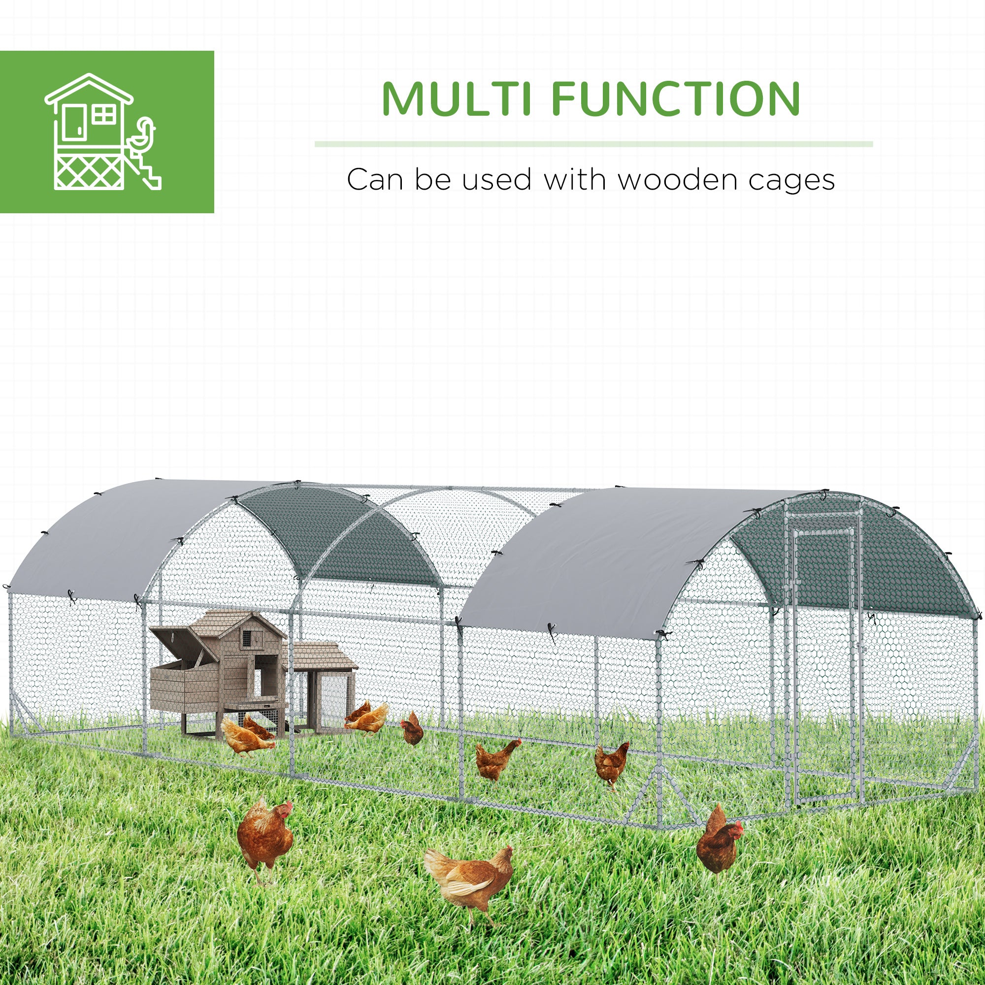Large Metal Chicken Coop with Waterproof and Anti-UV Cover for Yard, Outdoor, Duck, Rabbit, 9.2' x 24.9' x 6.5' - Silver - Image 5
