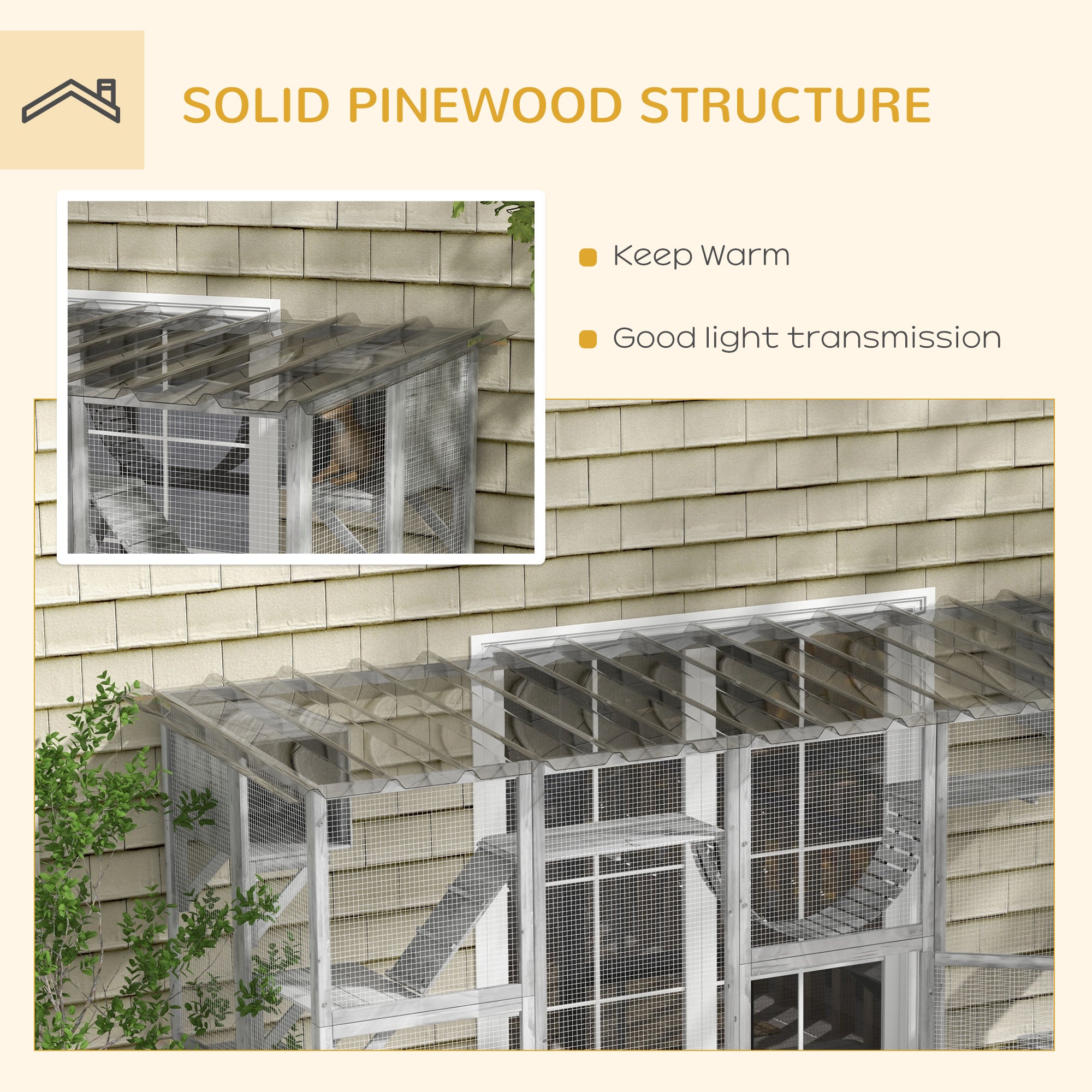 Catio Playground Cat Window Box Outside Enclosure for Multiple Cats w/ Shelves & Bridges, Gray - Gray - Image 6
