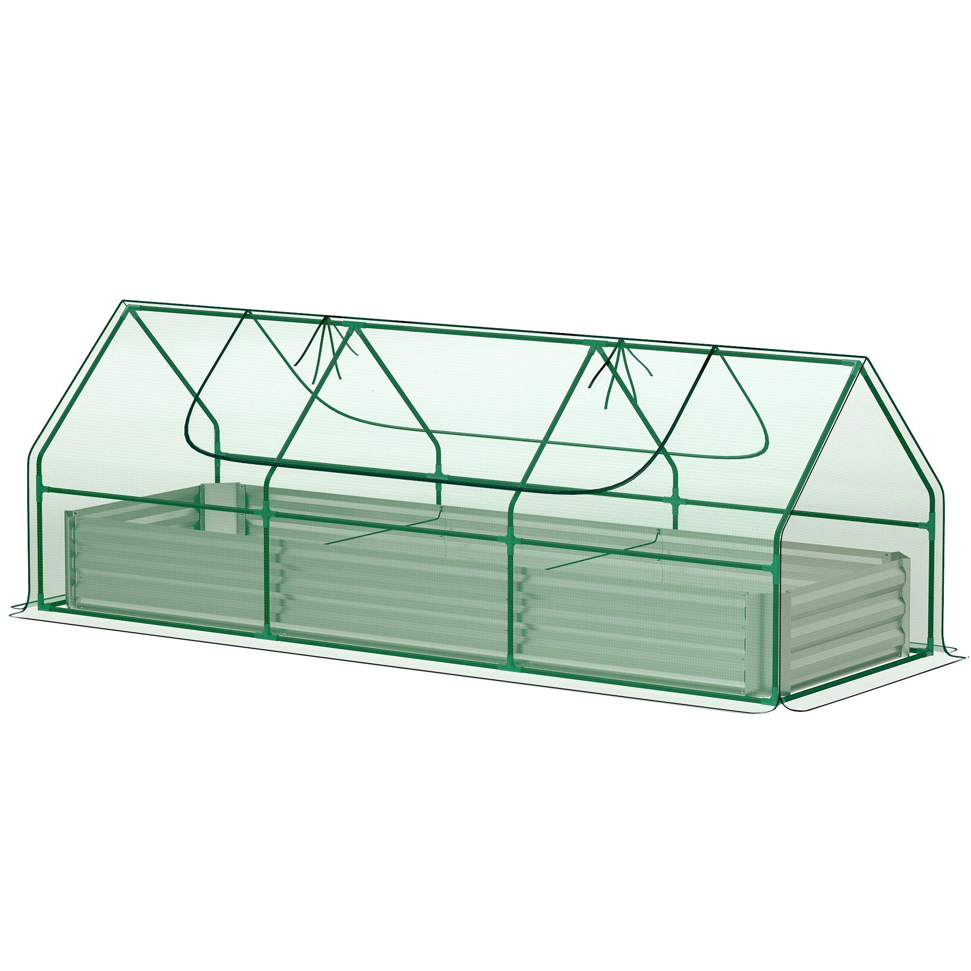 8.6 x 3 x 1ft Raised Garden Bed with Mini Greenhouse, Galvanized Raised Garden Bed with Cover for Herbs and Vegetables, Small Greenhouse for Patio Garden Balcony, Green and Silver - Green