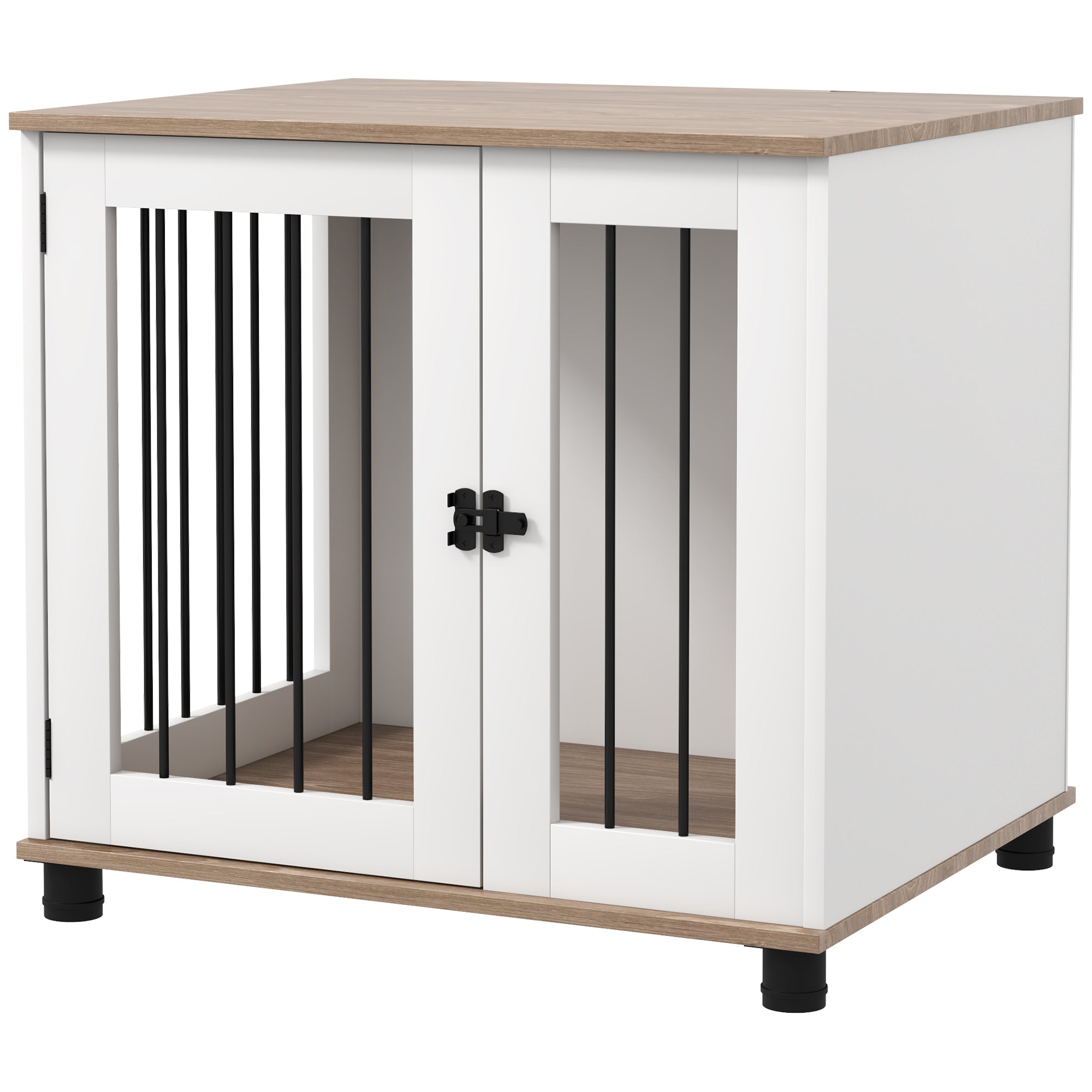 Dog Kennel Furniture Side End Table Indoor with Lockable Door, for Small and Medium Dogs, Walnut Brown - Brown