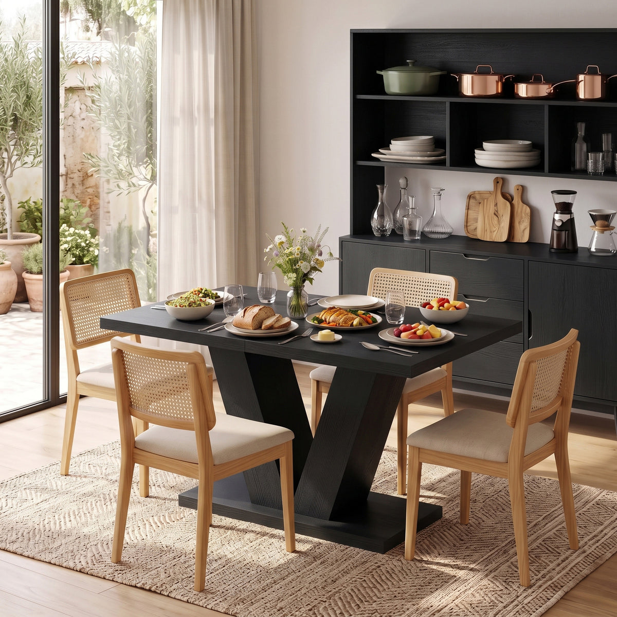 Modern Dining Table for 4 People, 47.2" Kitchen Table for Dining Room and Living Room, Rectangular, Black Wood Grain