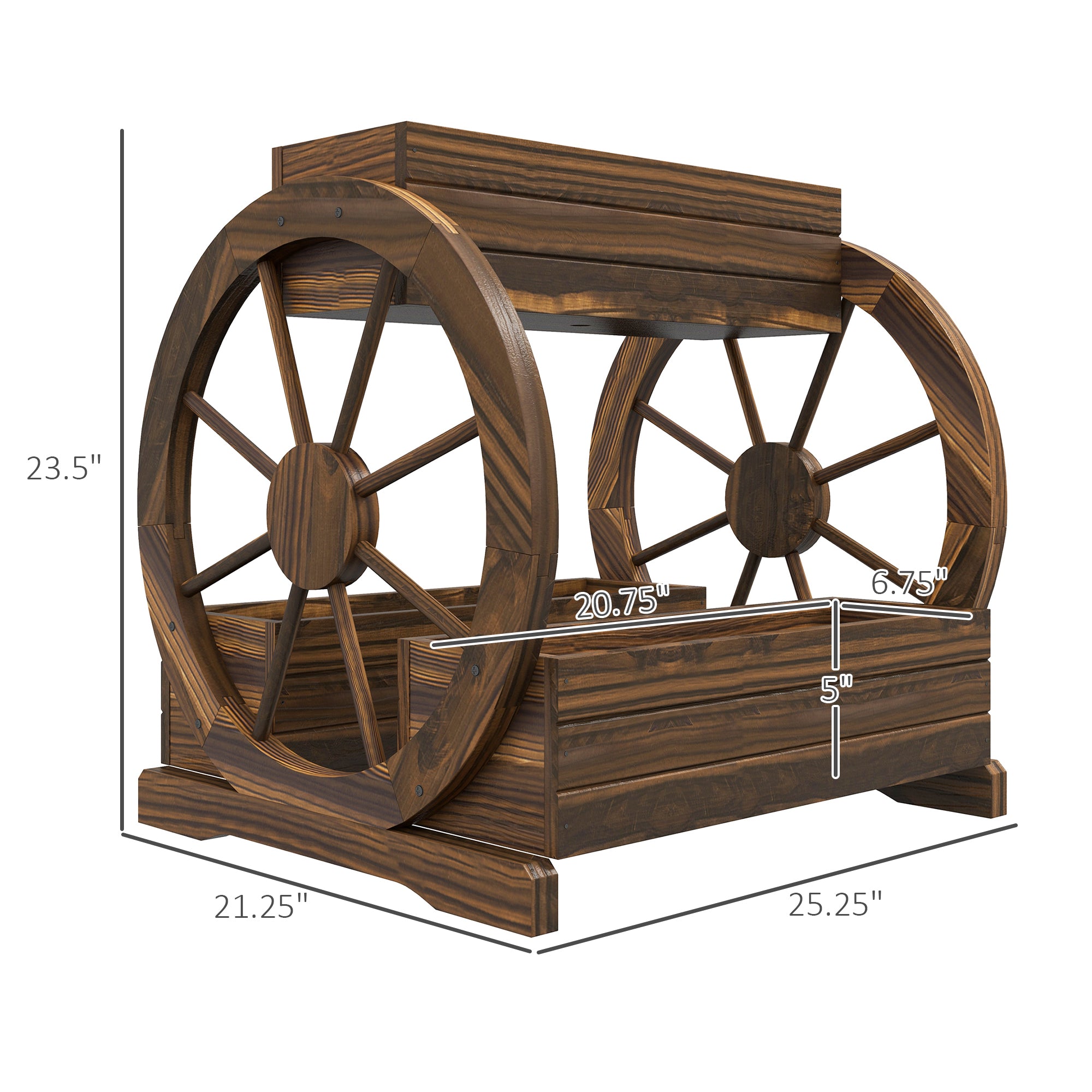 Wooden Wagon Planter Box, 3-Tier Raised Garden Bed, for Vegetables Flowers Herbs, 25" x 21" x 24" - Carbonized - Image 3