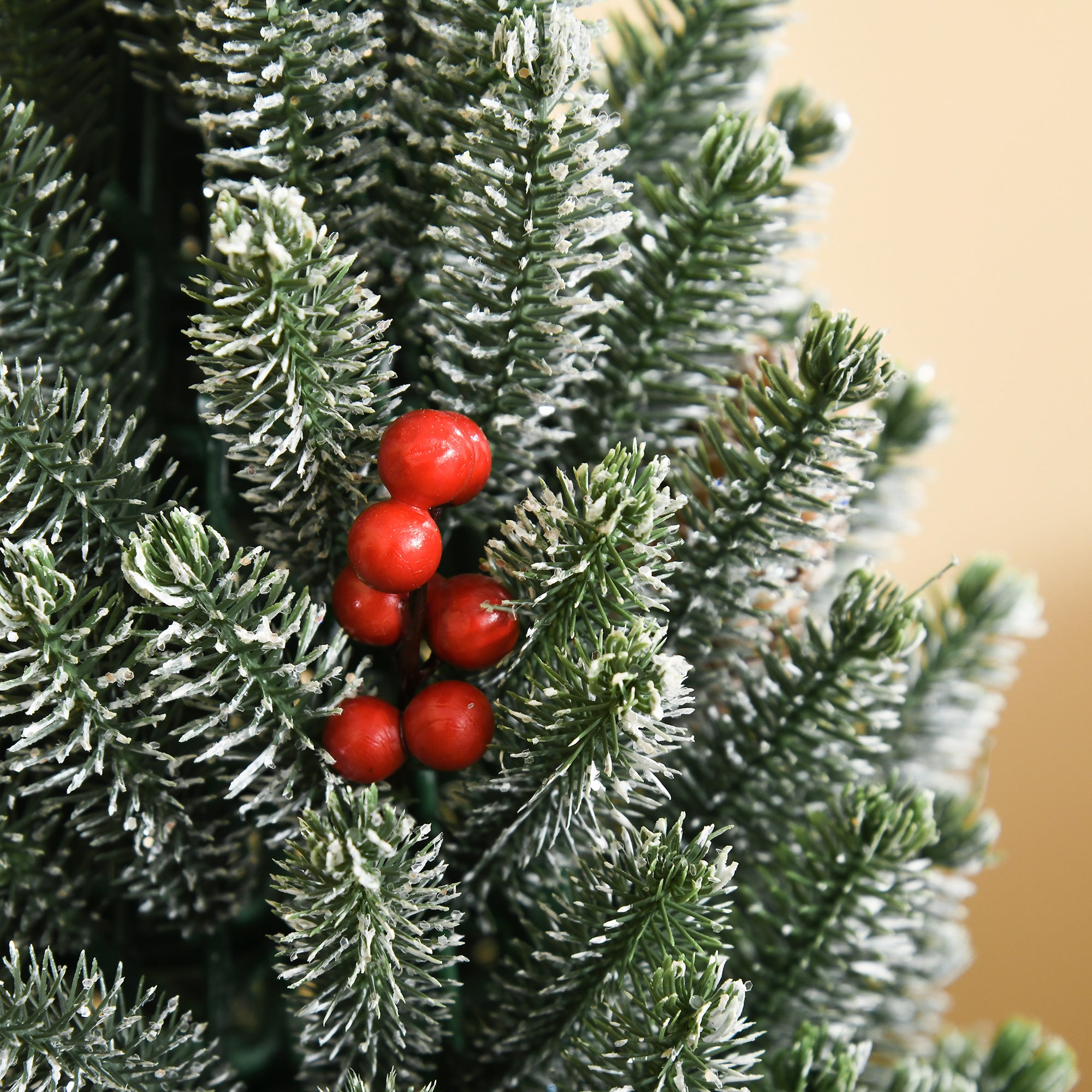 18" Tall Unlit Miniature Snow-Flocked Tabletop Artificial Christmas Tree, Holiday Decoration with Pine Cones and Berries