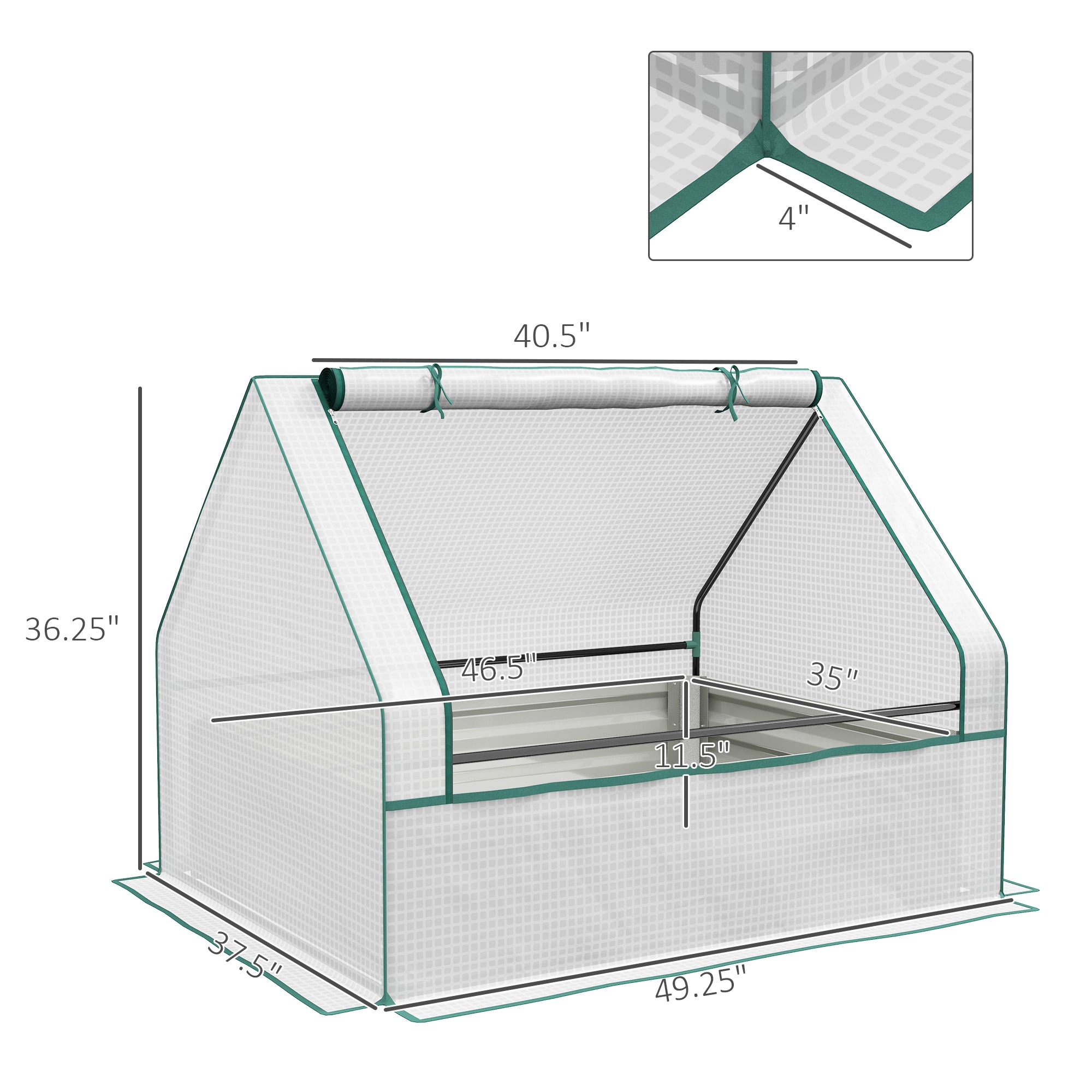 Raised Garden Bed, Outdoor Metal Planter Box with Mini Greenhouse, White and Silver - White, Silver - Image 3