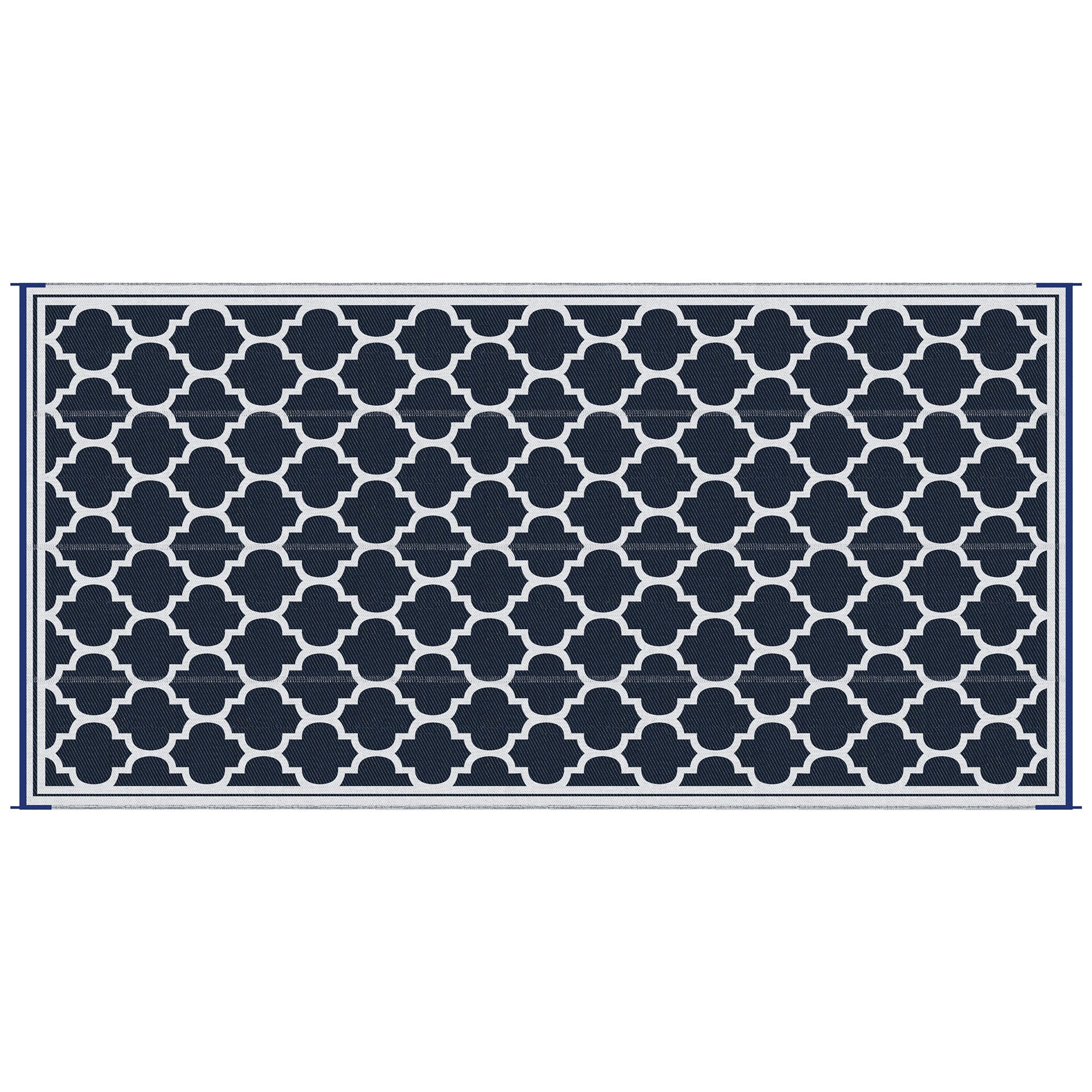 Reversible Outdoor Rug, 9' x 18' Waterproof Plastic Straw Floor Mat, Portable RV Camping Carpet, Large Floor Mat for Backyard, Deck, Picnic, Beach, Blue & White