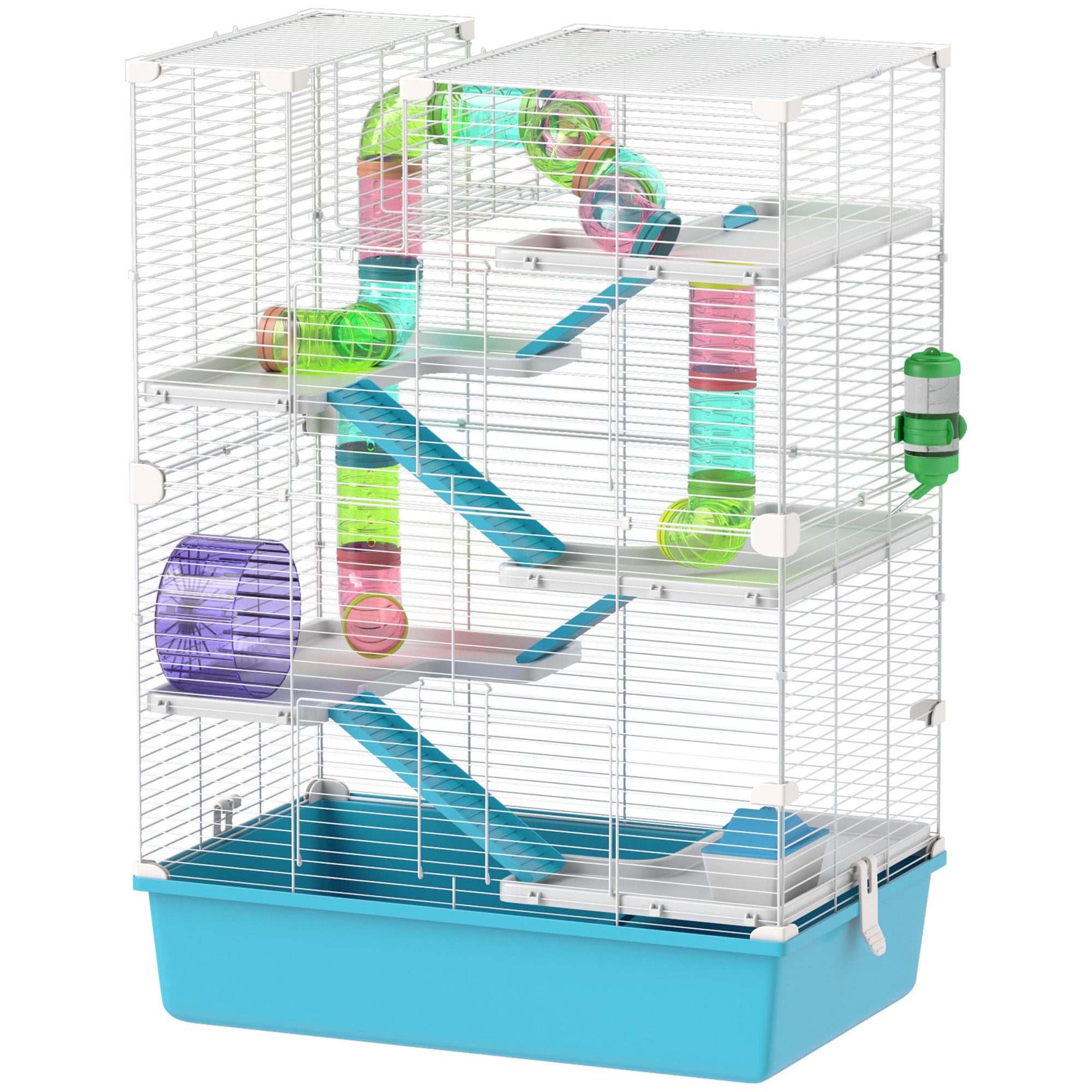6 Tier Hamster Cage with Tubes and Tunnels, Hut, Wheel, Food Dish, Water Bottle, Ramps, for Dwarf & Gerbil, Light Blue - Light Blue