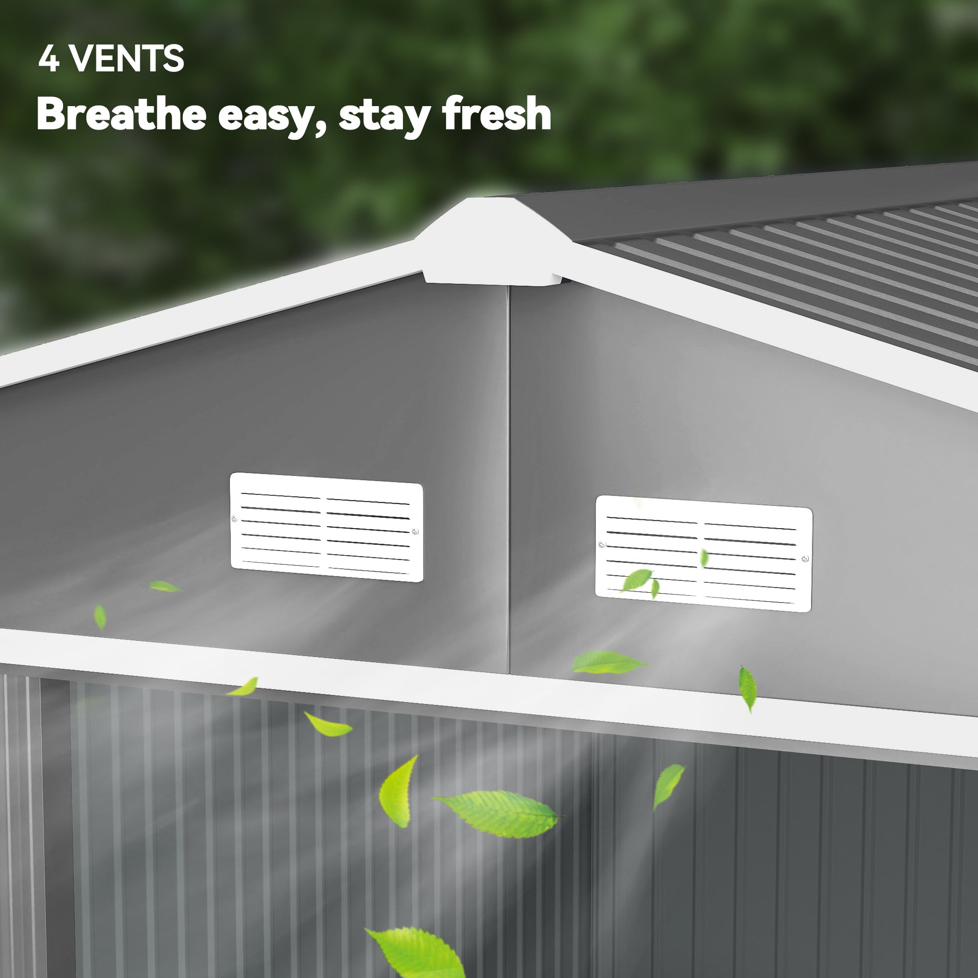 11' x 9' Metal Storage Shed Garden Tool House with Double Sliding Doors, 4 Air Vents for Backyard, Patio, Gray - Gray - Image 8