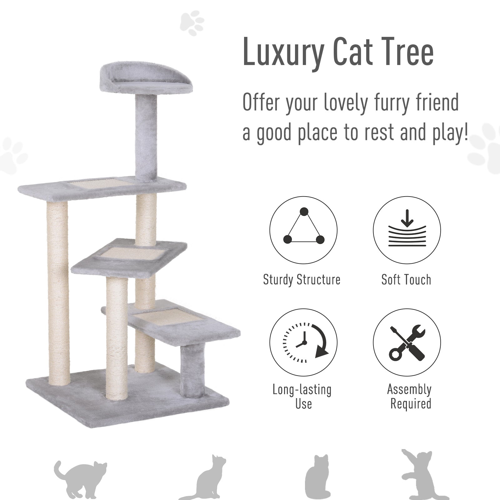 40" 5-Level Revolving Stair Cat Tree Scratcher Climbing Activity Tower with Play Center and Resting Perch - Gray - Beige, Grey - Image 4