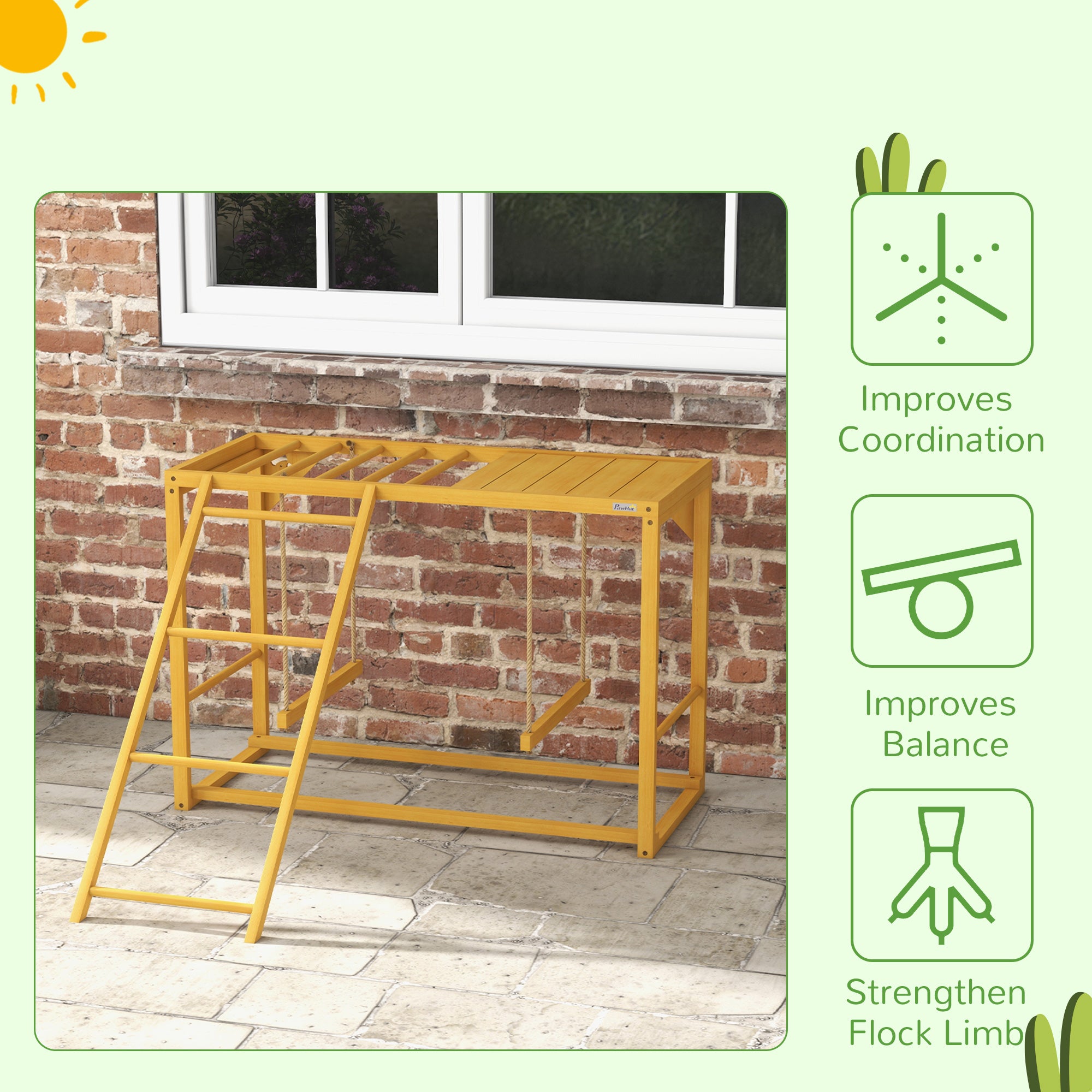 Wooden Chicken Activity Play w/ Swing Set, Chicken Coop Toy, Natural - Natural Wood - Image 7