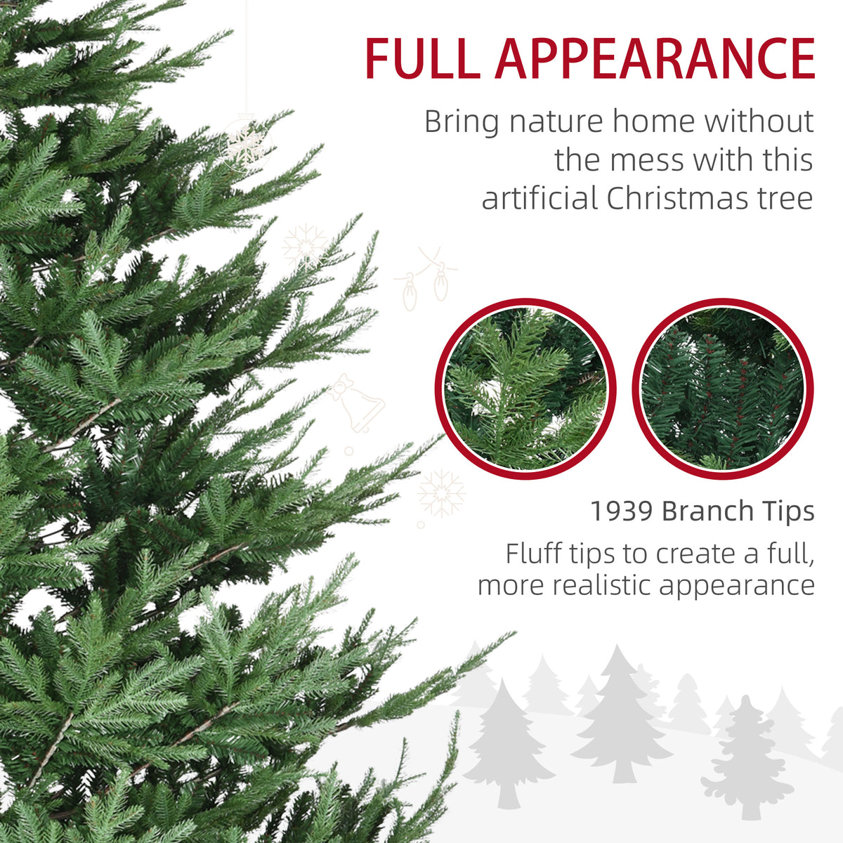 9 Foot Artificial Christmas Tree, Nordic Pine Hinged Xmas Tree with 1939 Realistic Branches, Wide Steel Base, Auto Open, Green