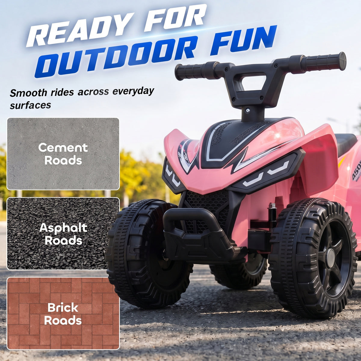 Kids ATV, 6V Battery Powered Kids Quad with 4 Wheeler, Handlebar Button Control, Max 1.2MPH, Max 55lbs Load, Light Pink