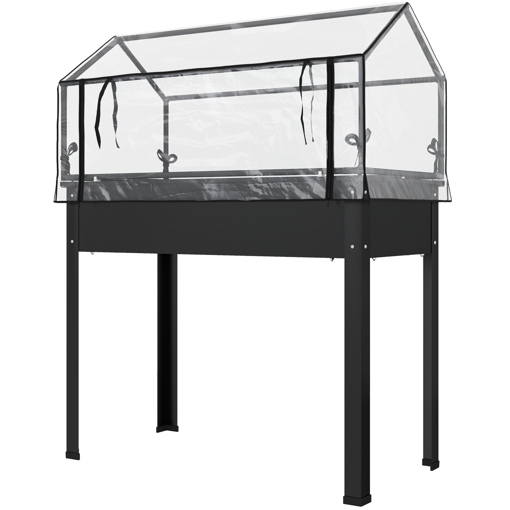 Elevated Garden Box with Greenhouse Cover, Raised Garden Bed with Legs and Drainage Hole for Vegetables, Black - Black