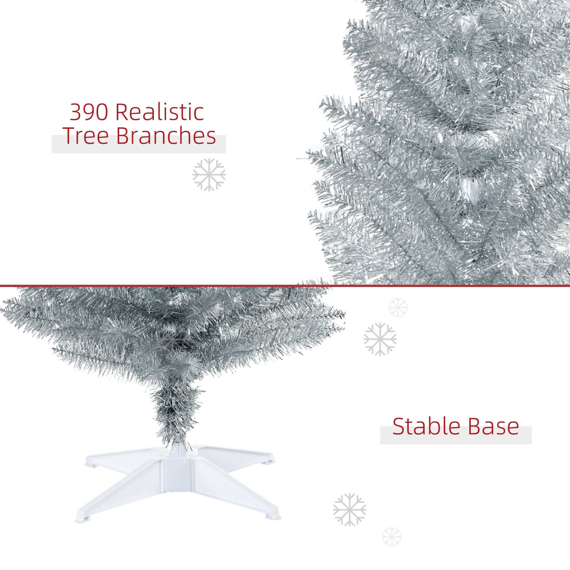 6' Artificial Pencil Christmas Tree, Slim Xmas Tree with 390 Realistic Branch Tips and Plastic Stand, Silver