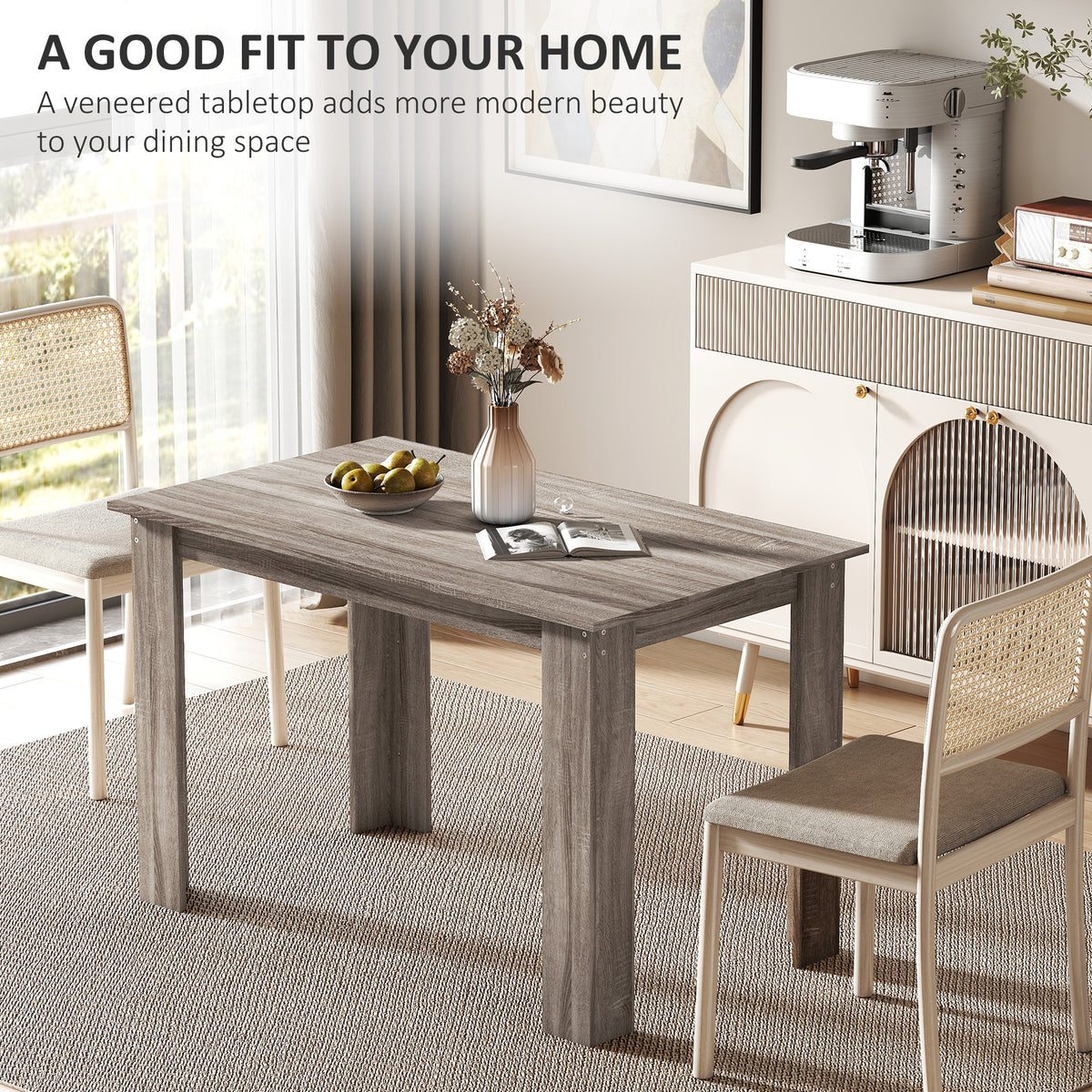 47" Dining Table for 4-6 People, Modern Rectangular Kitchen Table for Dining Room, Living Room, Light Gray Wood Effect
